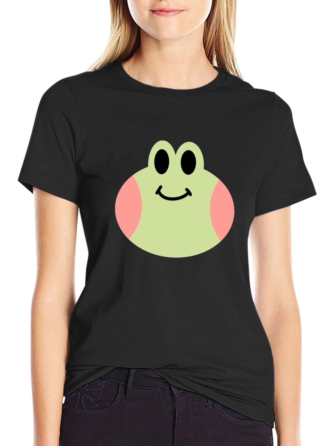 Cute Frog Face Black T-Shirt