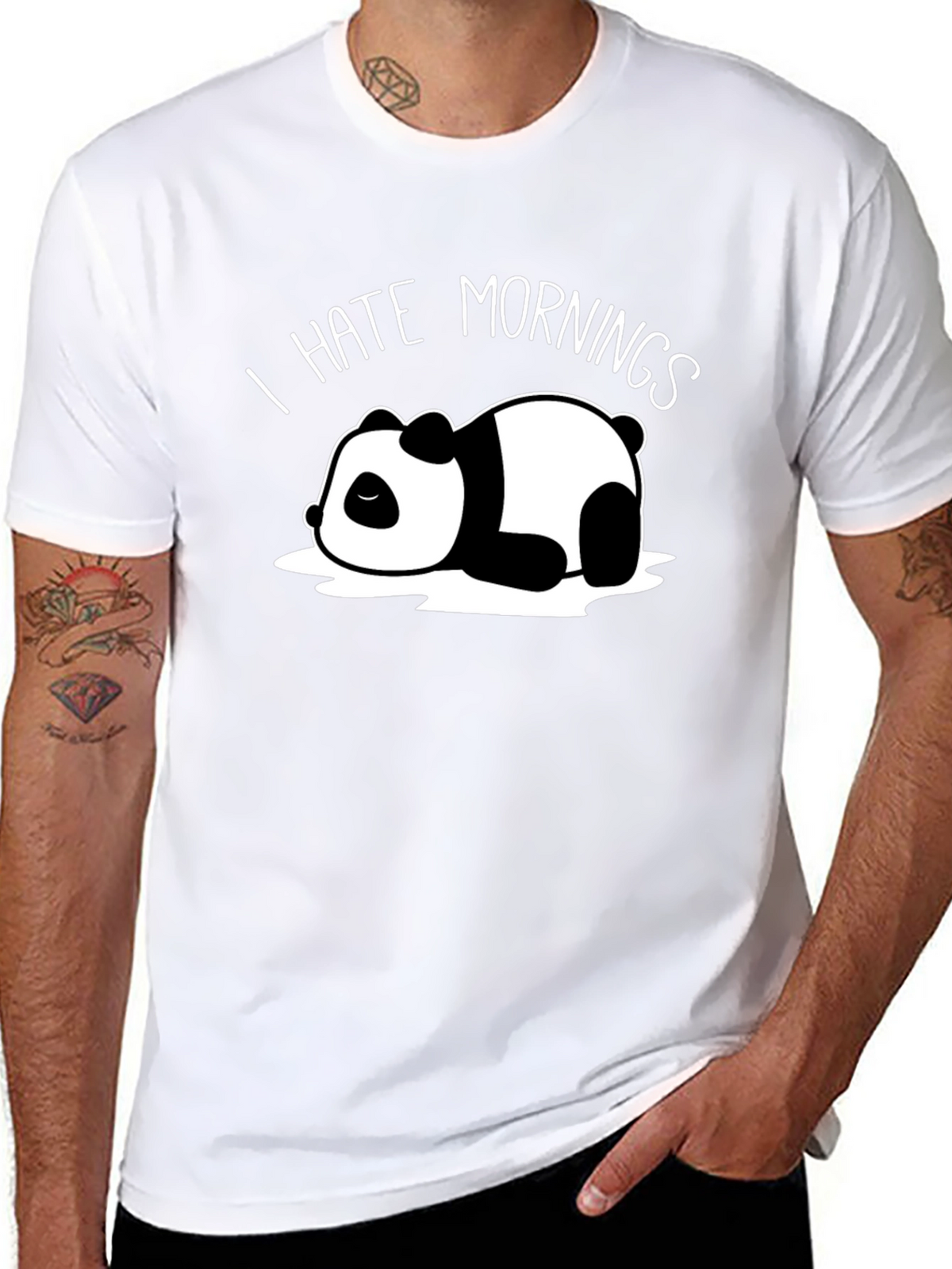 I Hate Mornings Panda Black T-Shirt