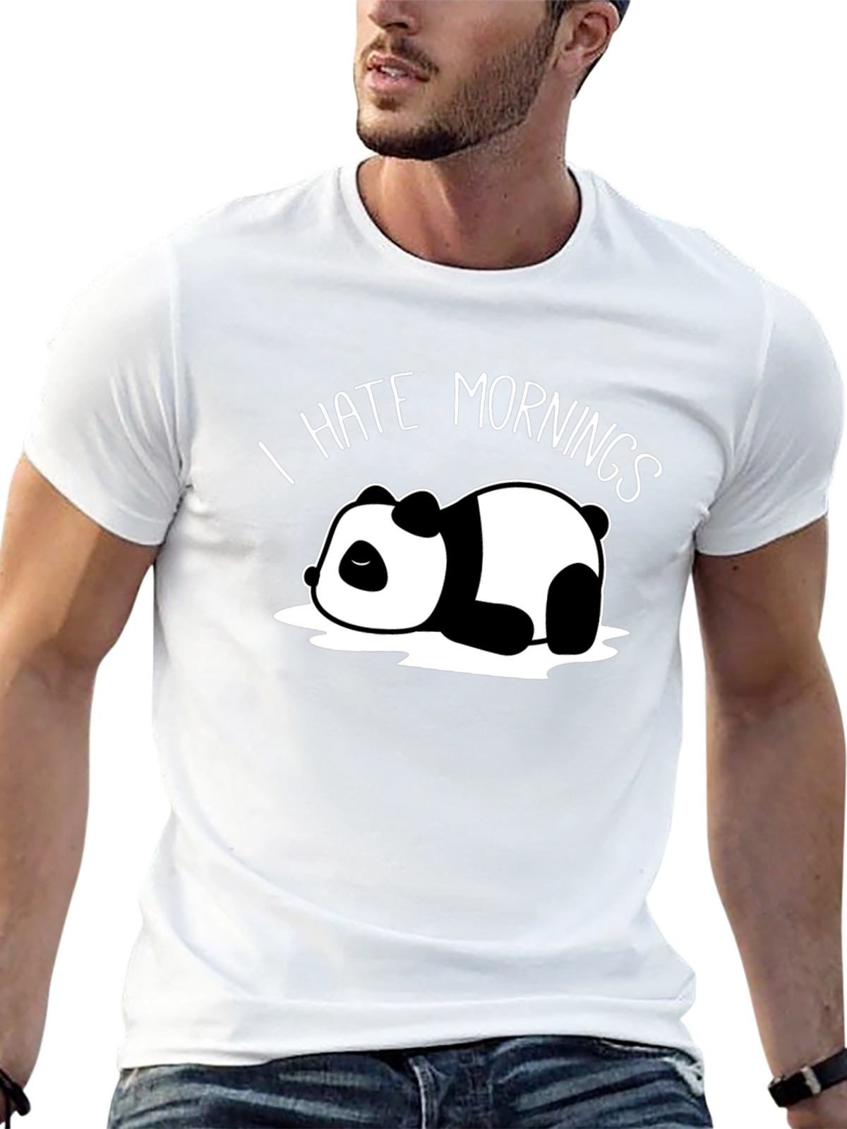 I Hate Mornings Panda Black T-Shirt