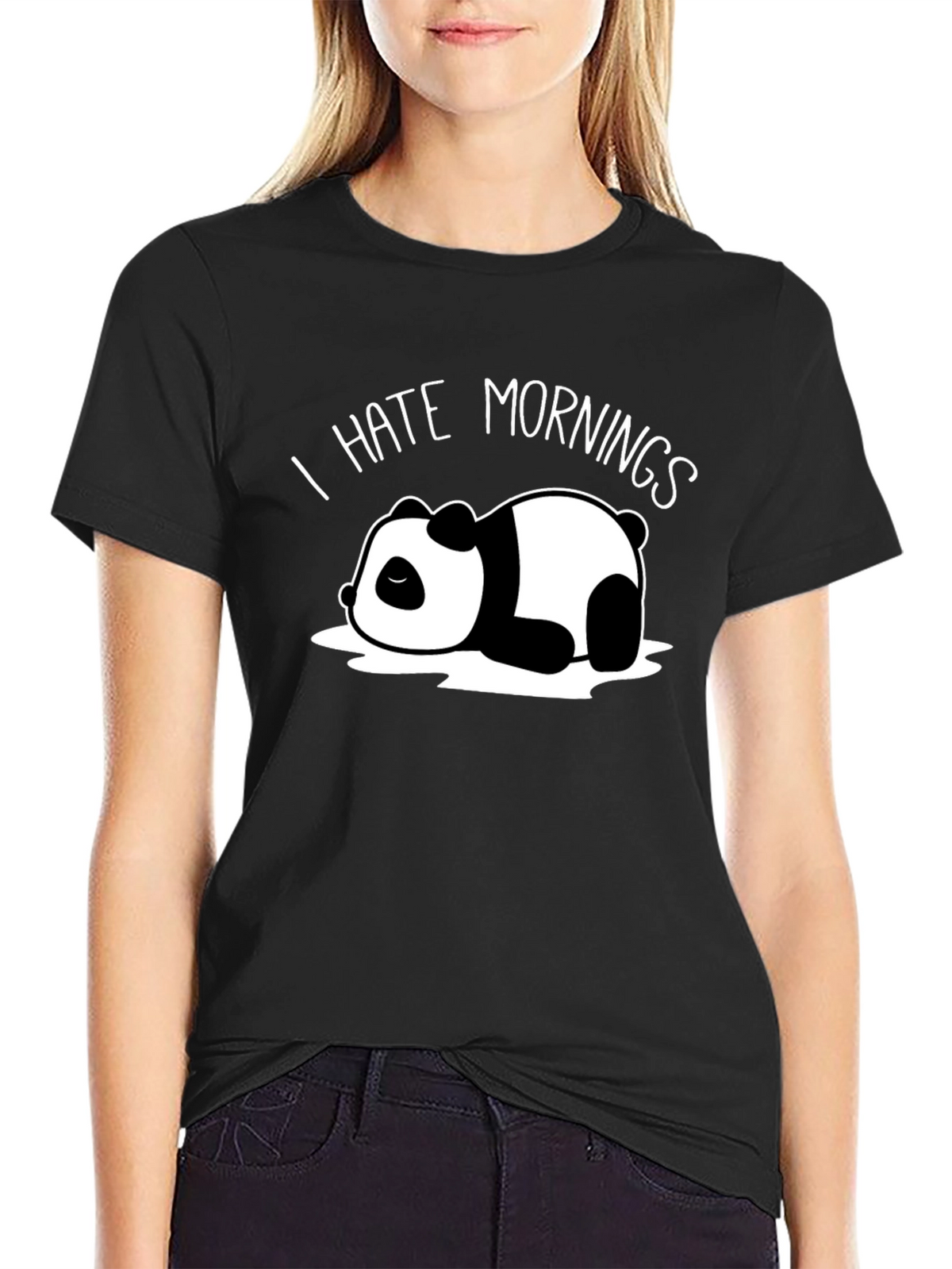 I Hate Mornings Panda Black T-Shirt
