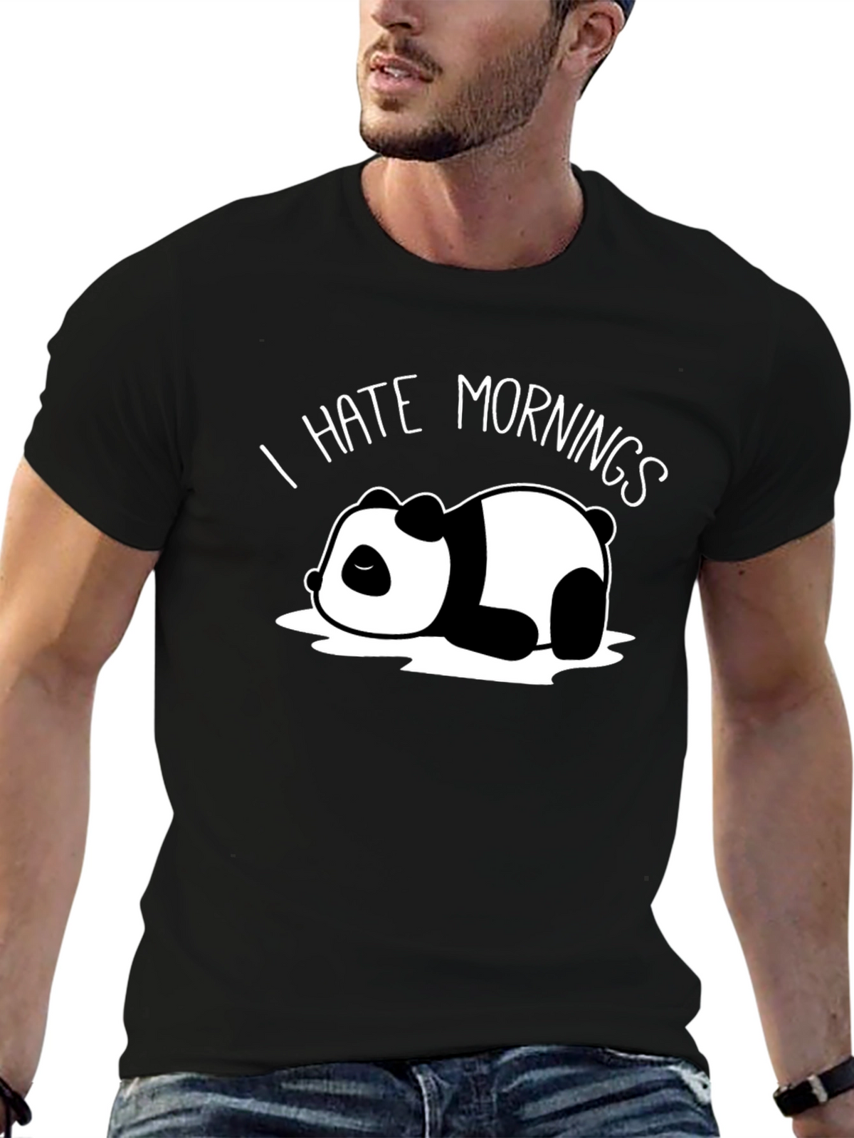 I Hate Mornings Panda Black T-Shirt