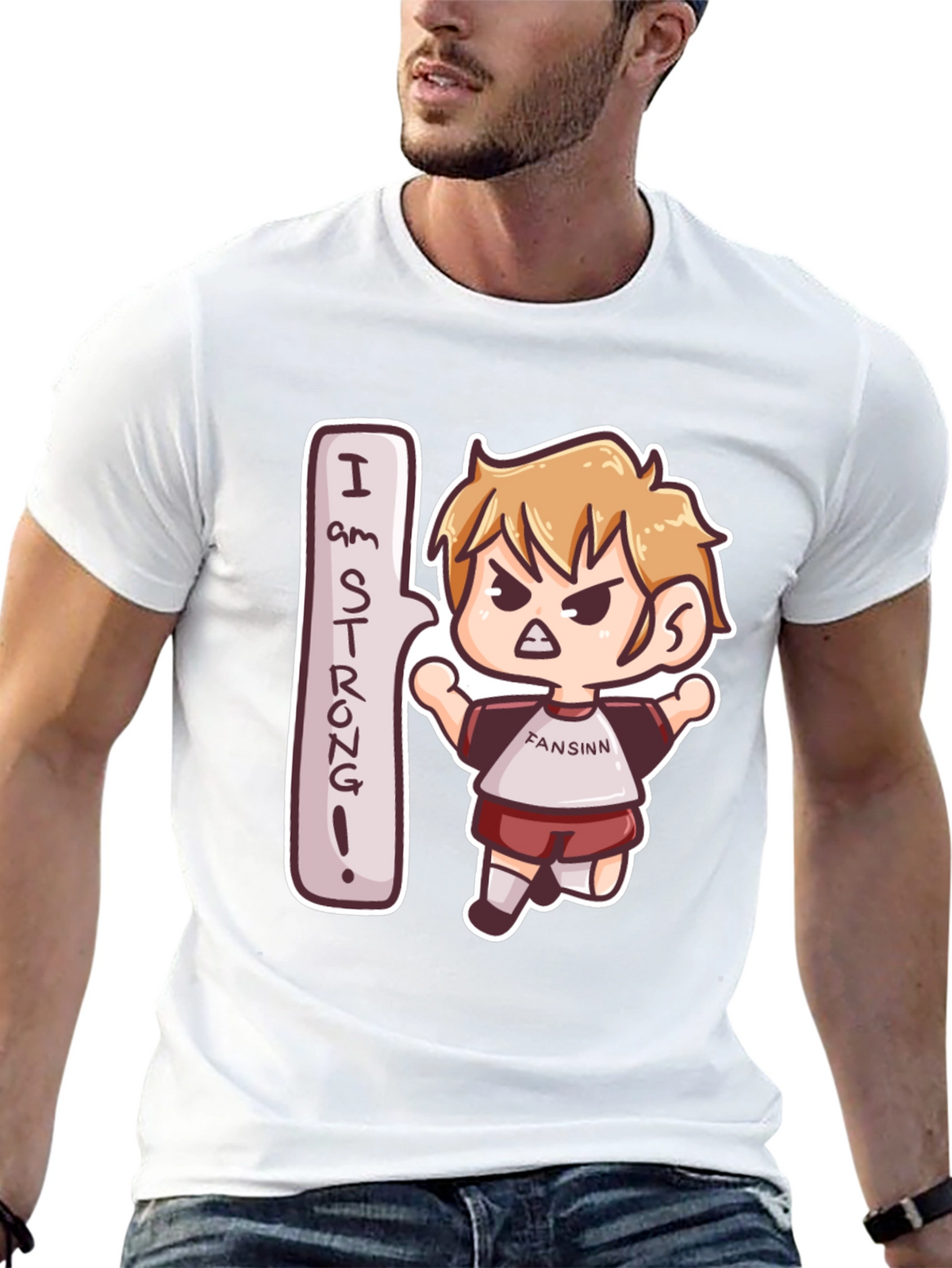 I am Strong! Black Cartoon Tee