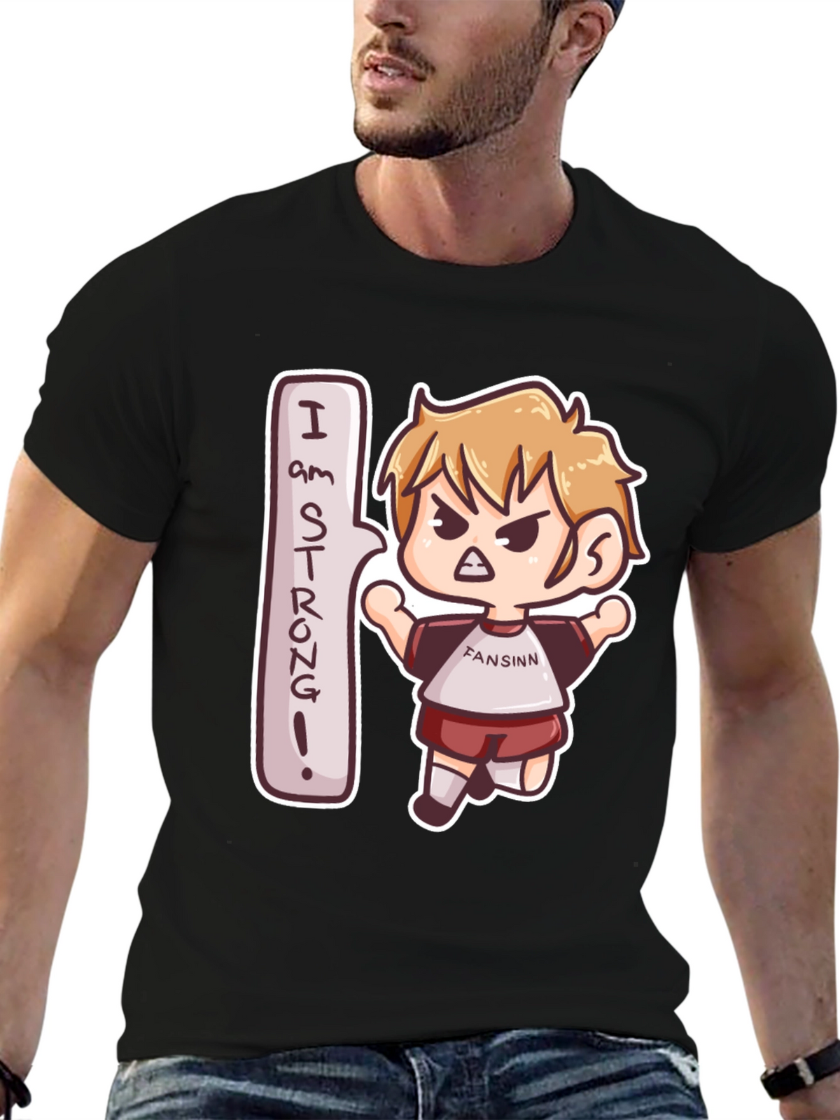 I am Strong! Black Cartoon Tee