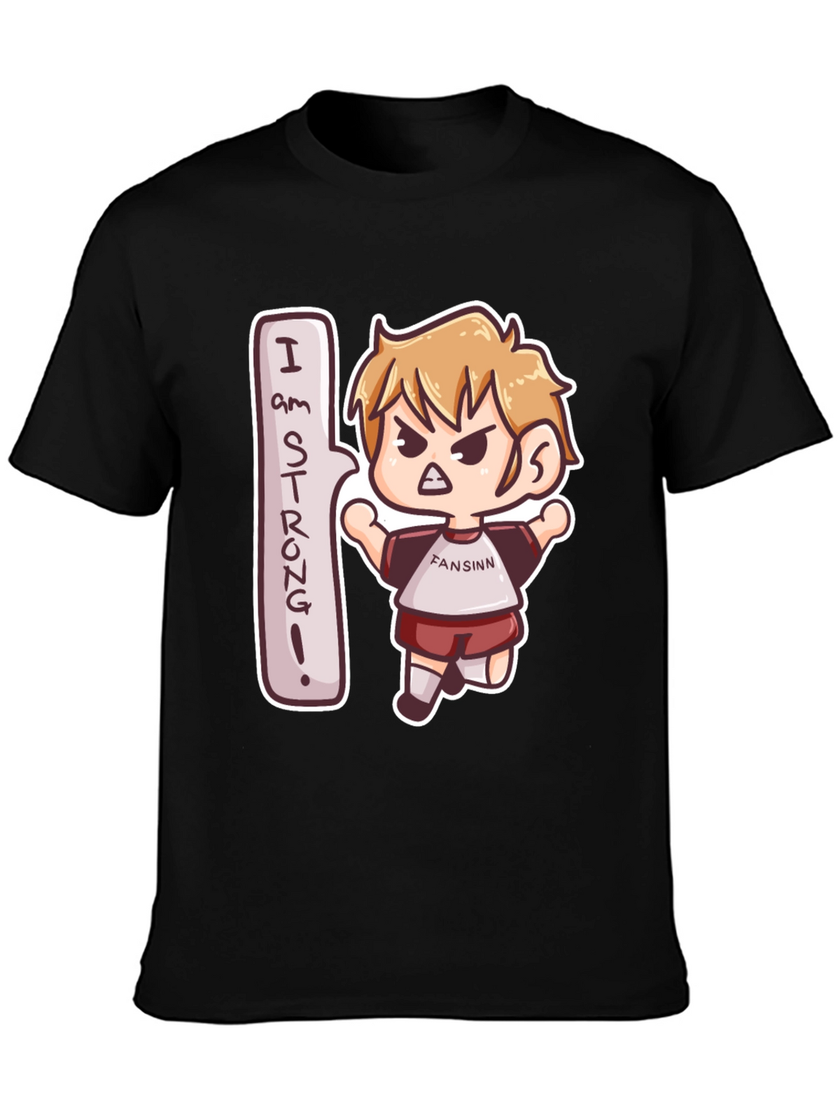 I am Strong! Black Cartoon Tee