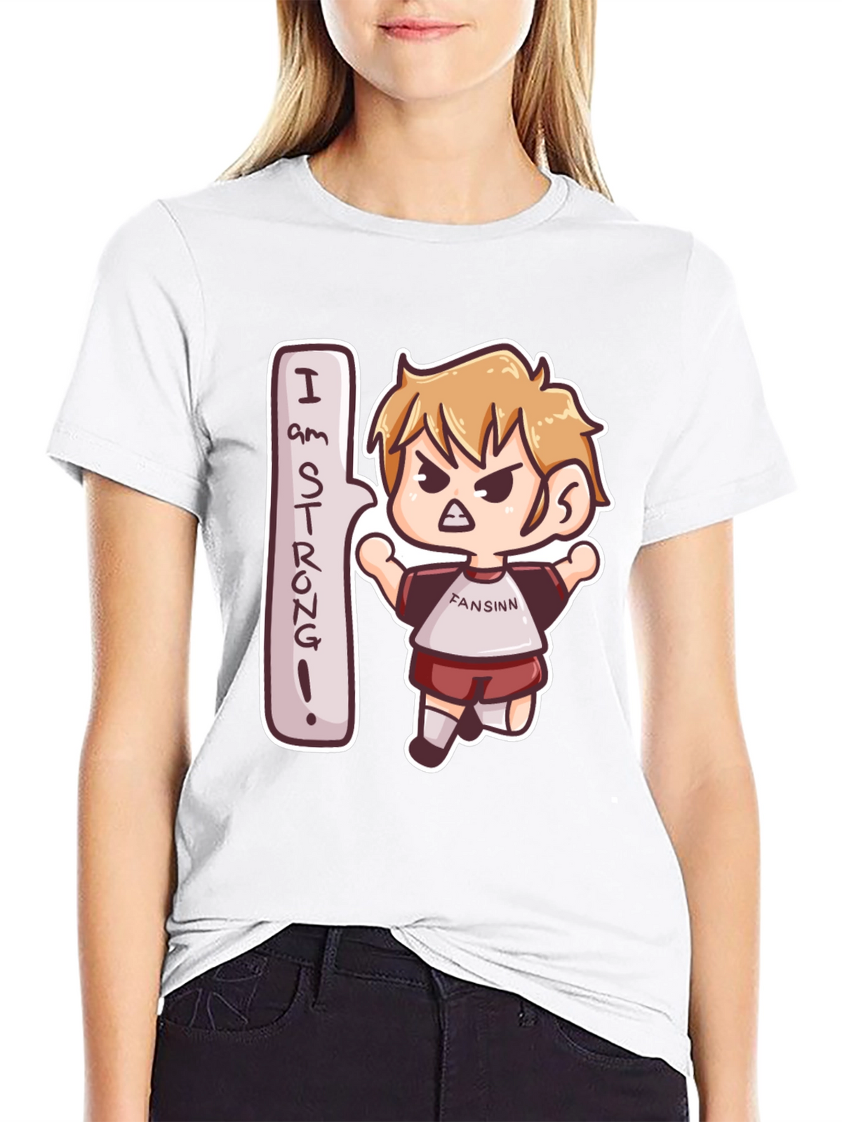 I am Strong! Black Cartoon Tee