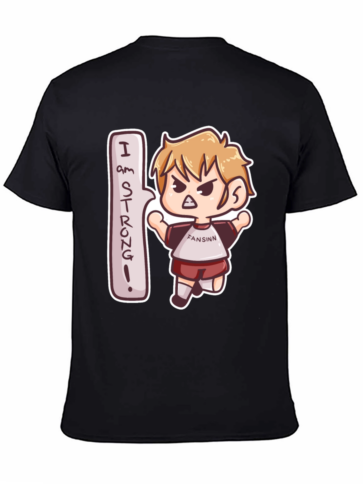 I am Strong! Black Cartoon Tee