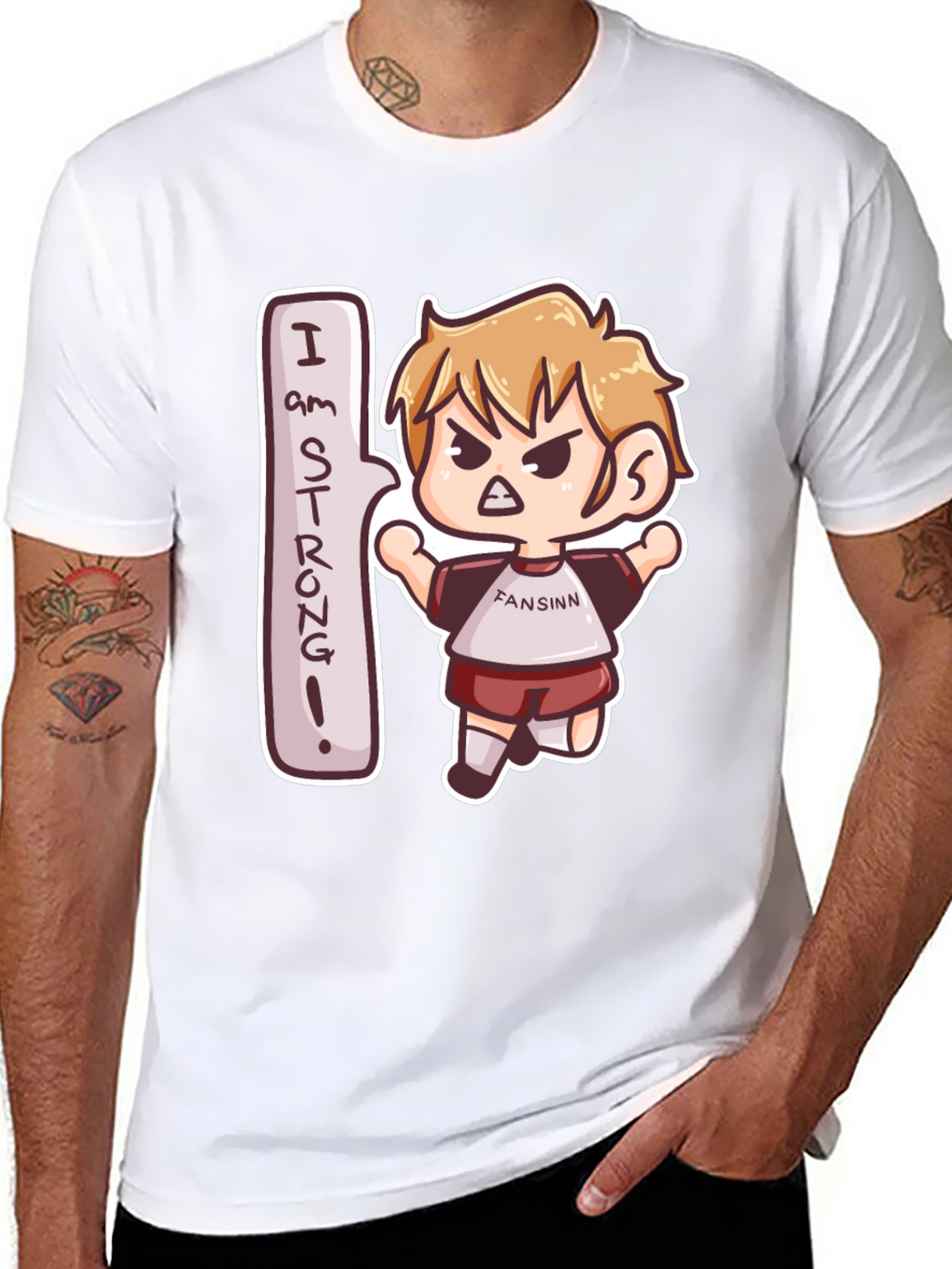 I am Strong! Black Cartoon Tee