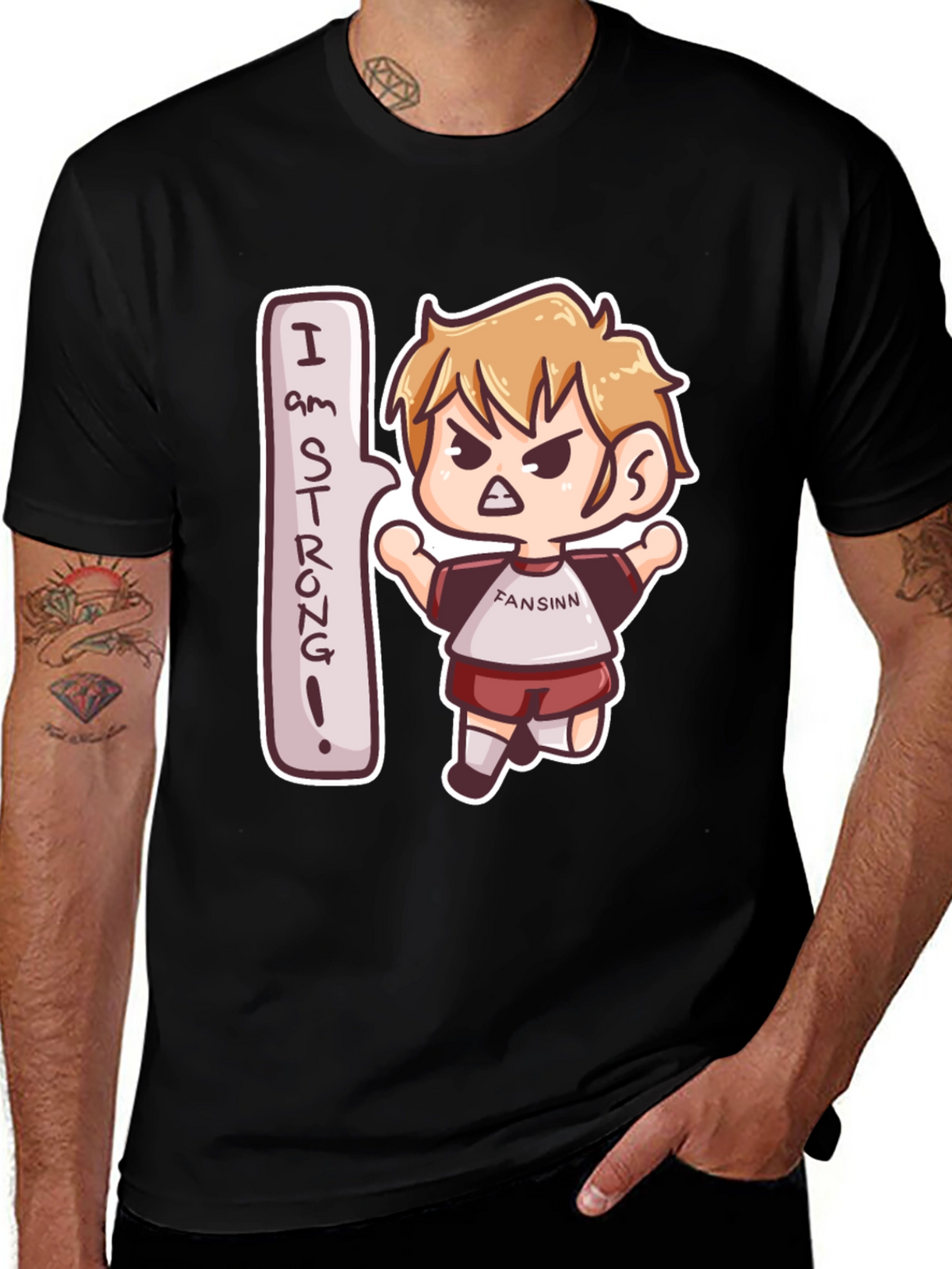 I am Strong! Black Cartoon Tee