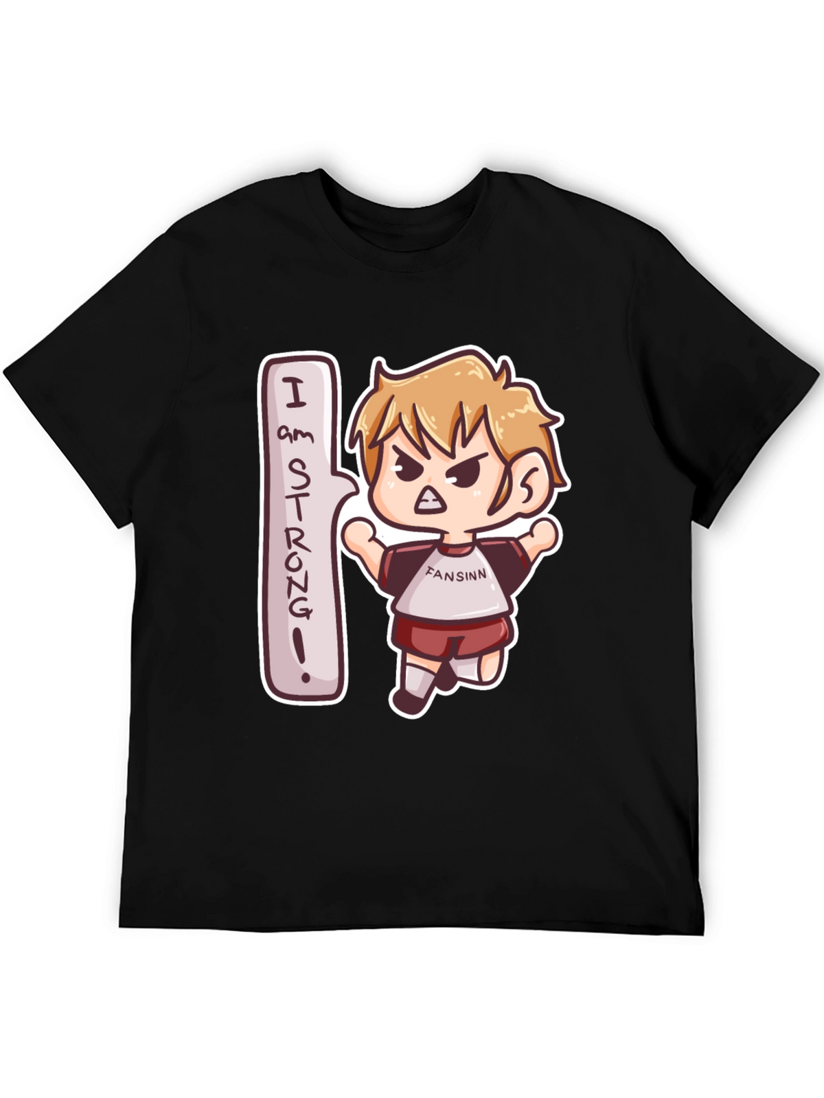 I am Strong! Black Cartoon Tee