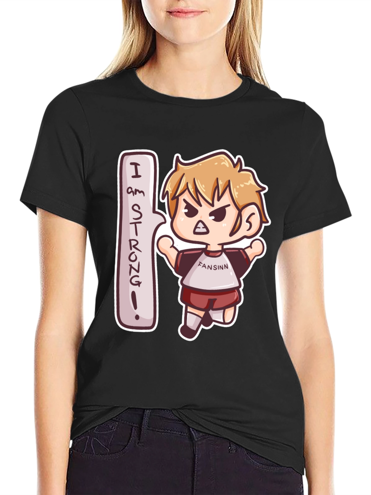 I am Strong! Black Cartoon Tee