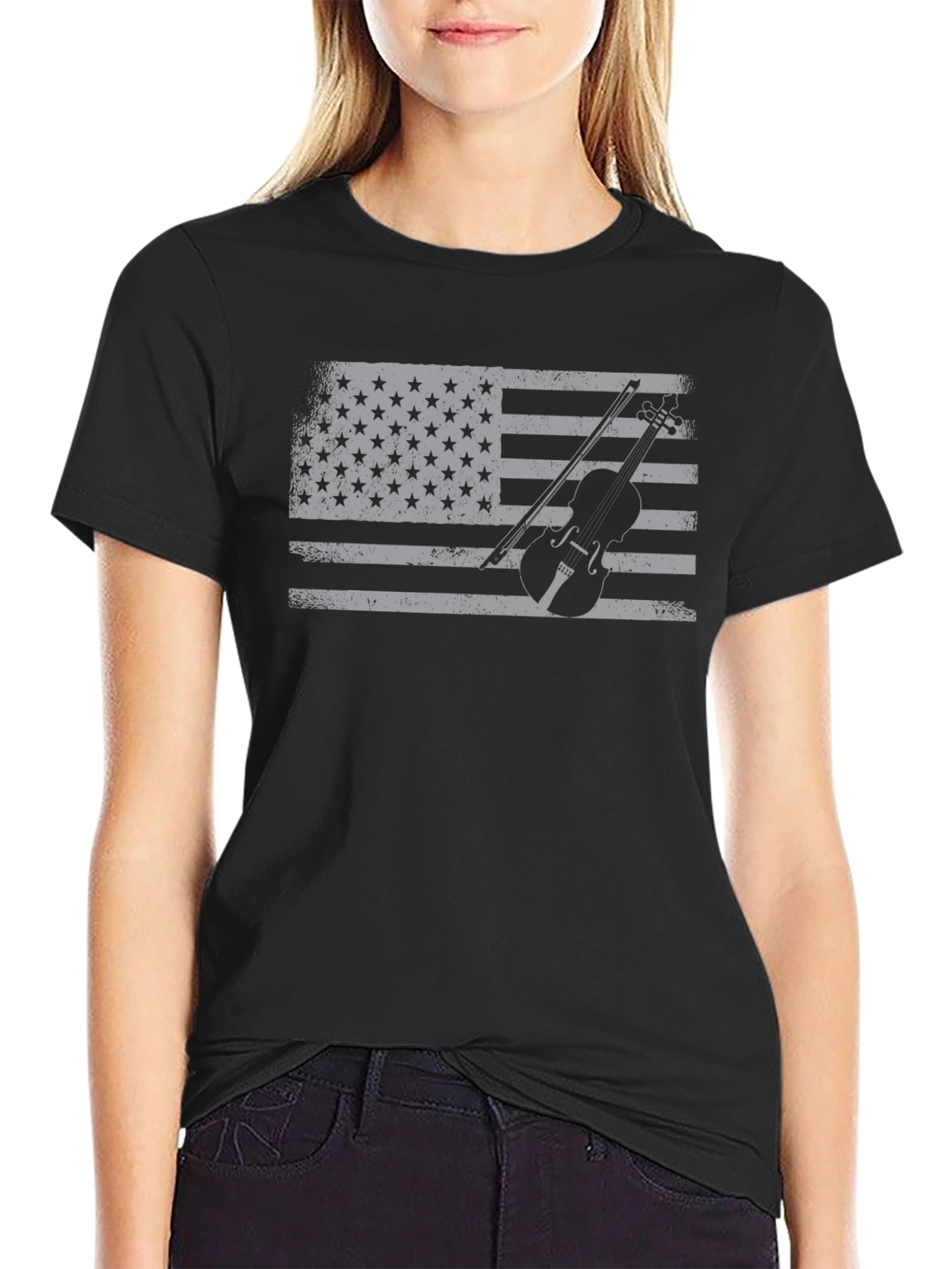 American Flag Violin Graphic T-Shirt