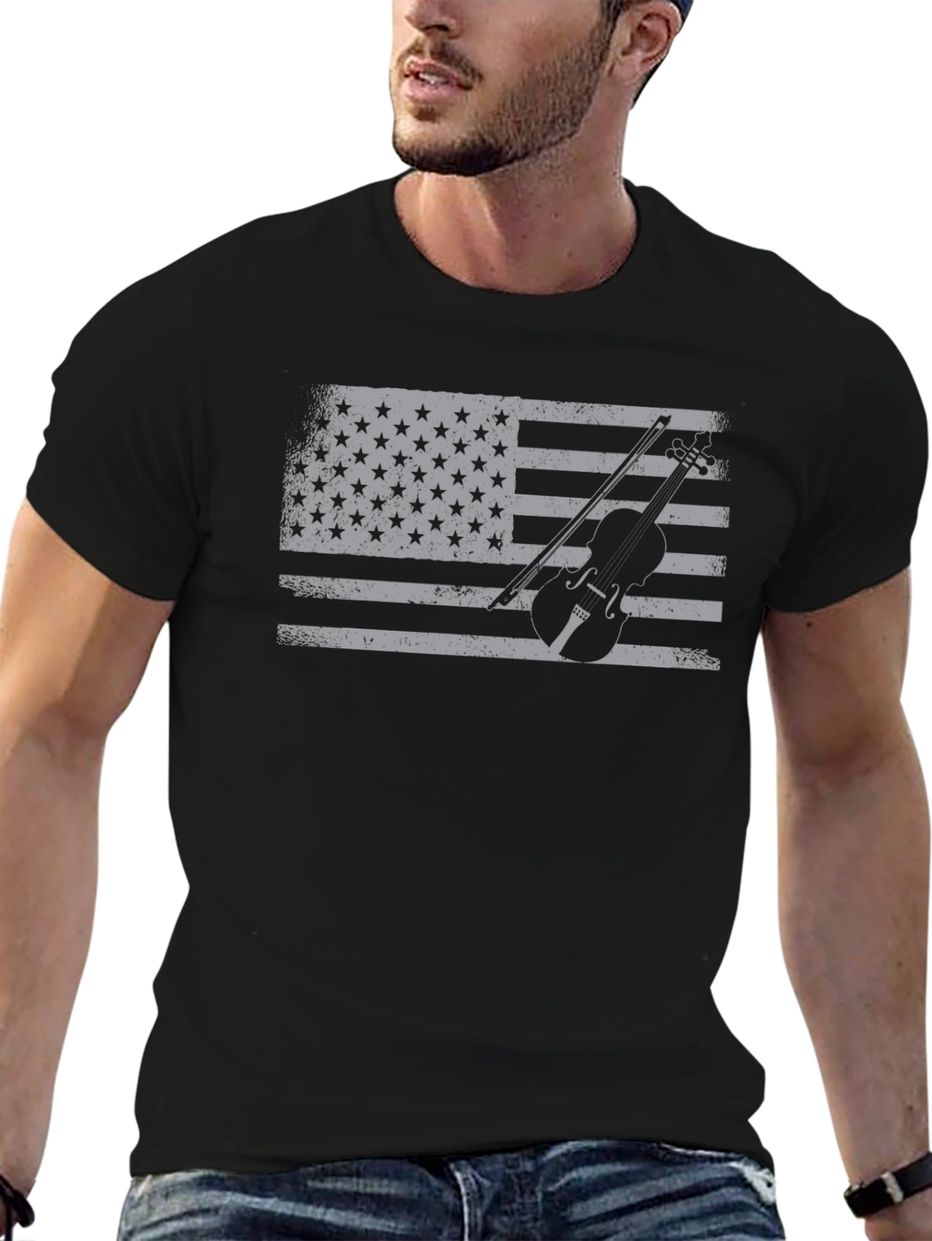 American Flag Violin Graphic T-Shirt