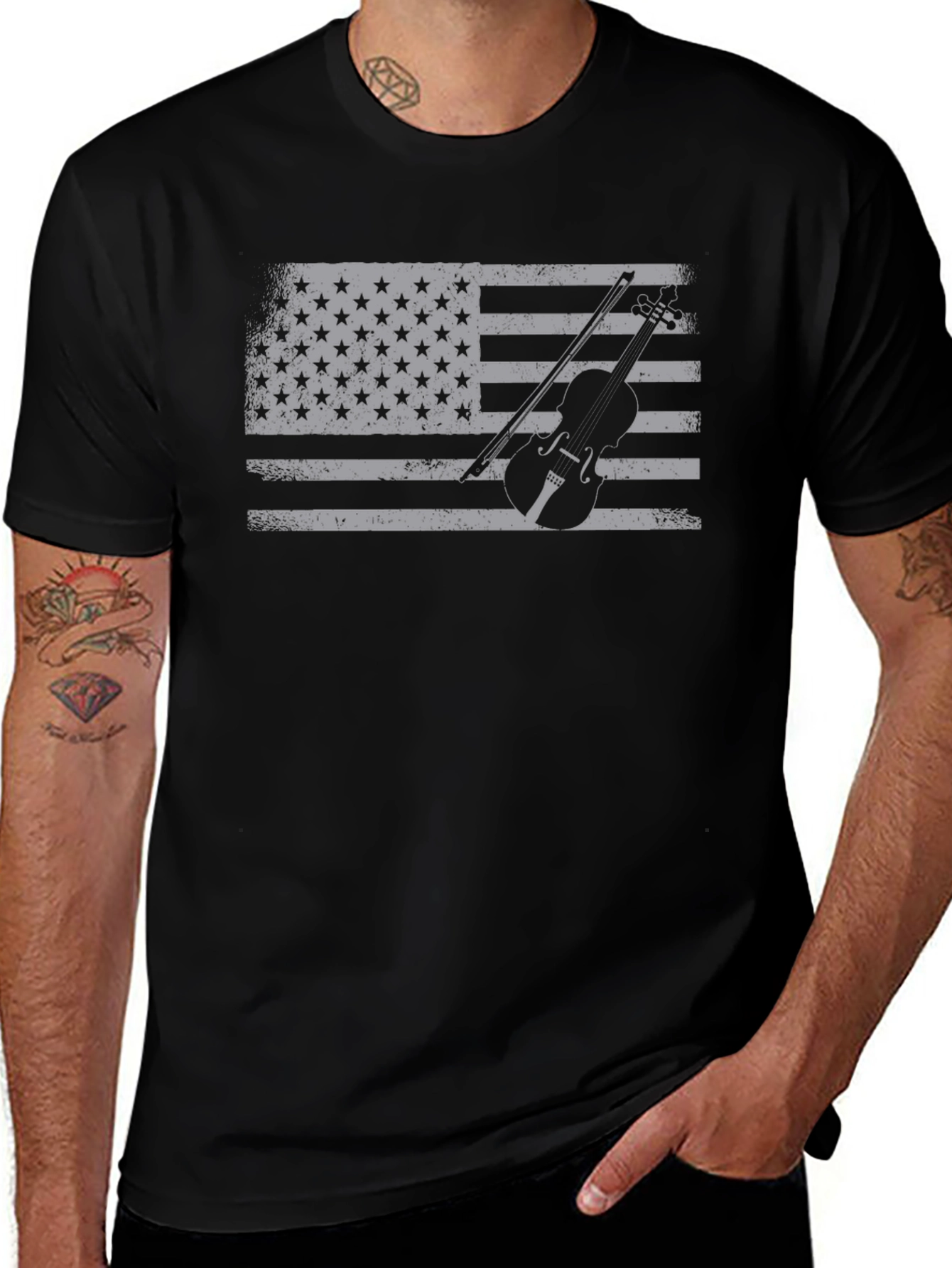 American Flag Violin Graphic T-Shirt