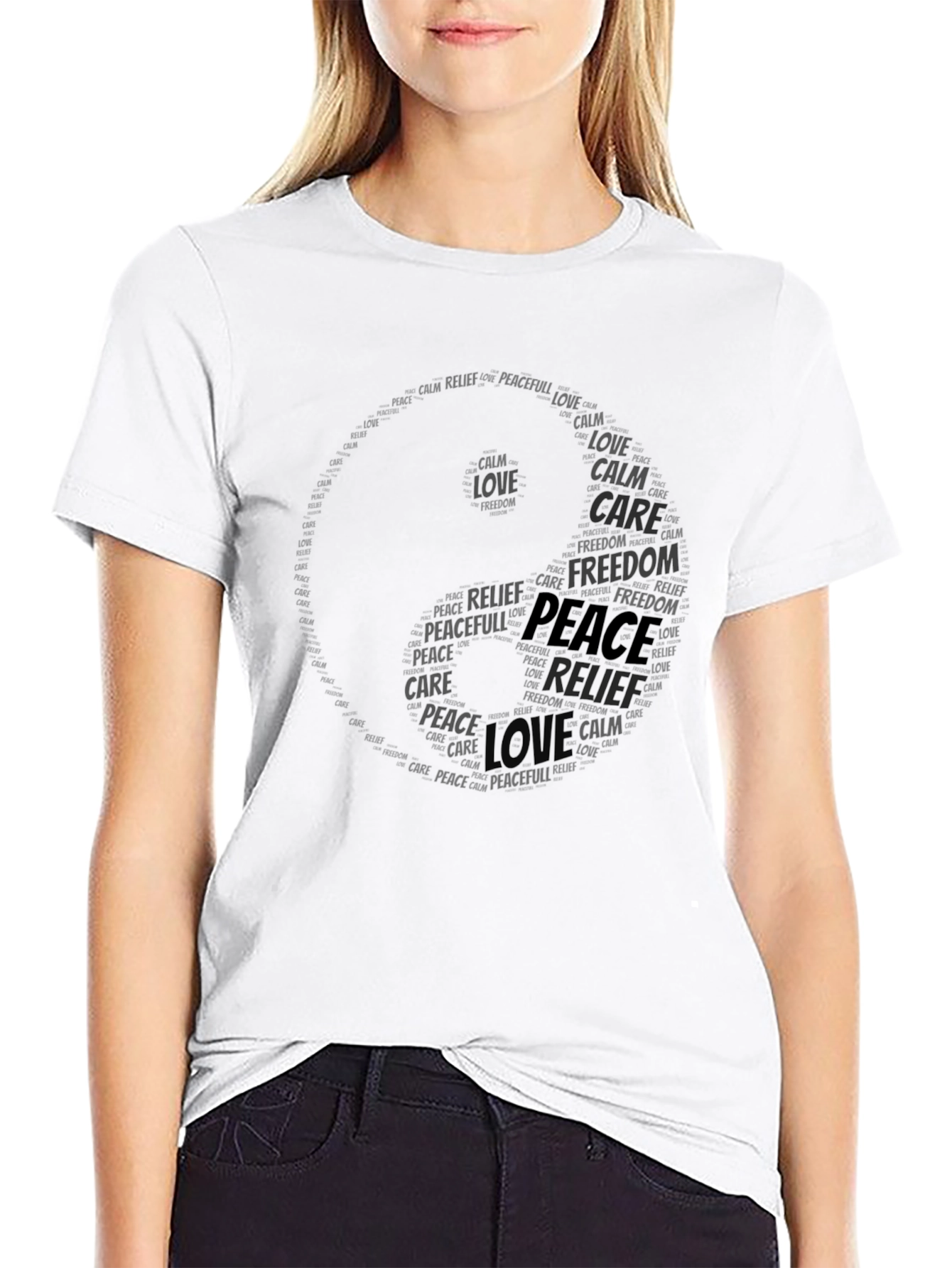 Yin Yang Peace Word Art T-Shirt