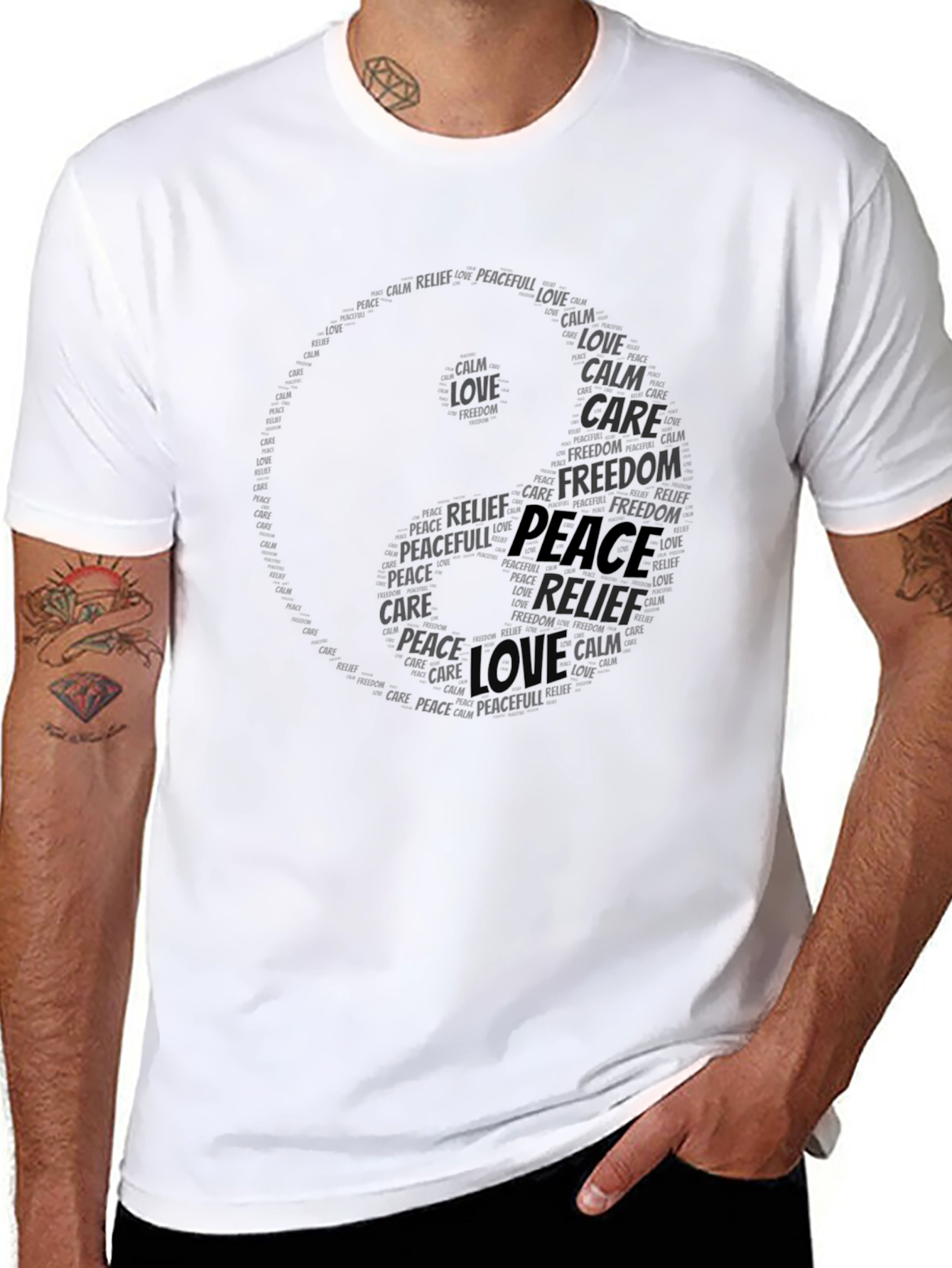Yin Yang Peace Word Art T-Shirt