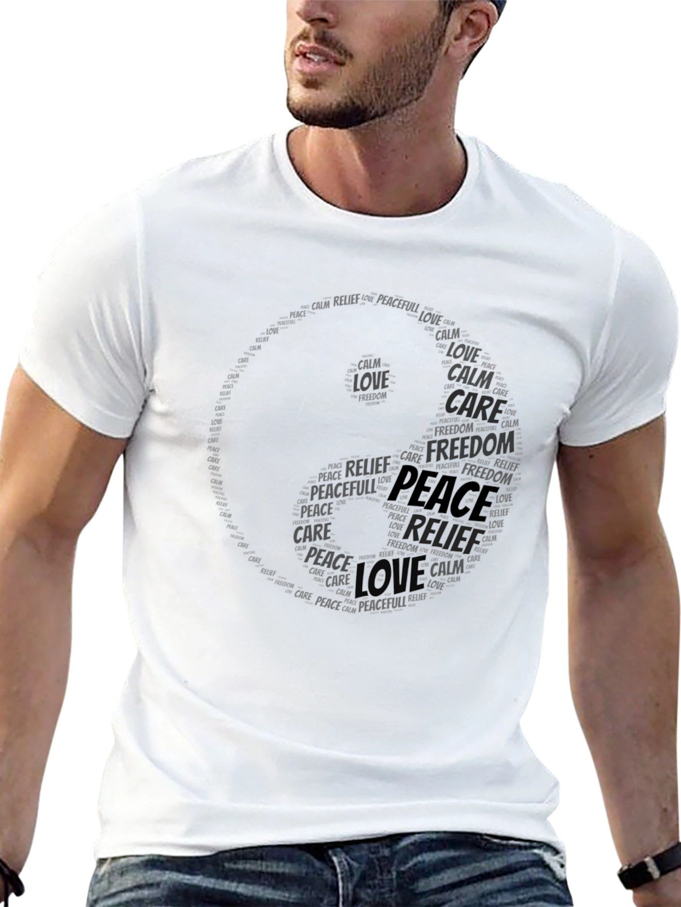 Yin Yang Peace Word Art T-Shirt