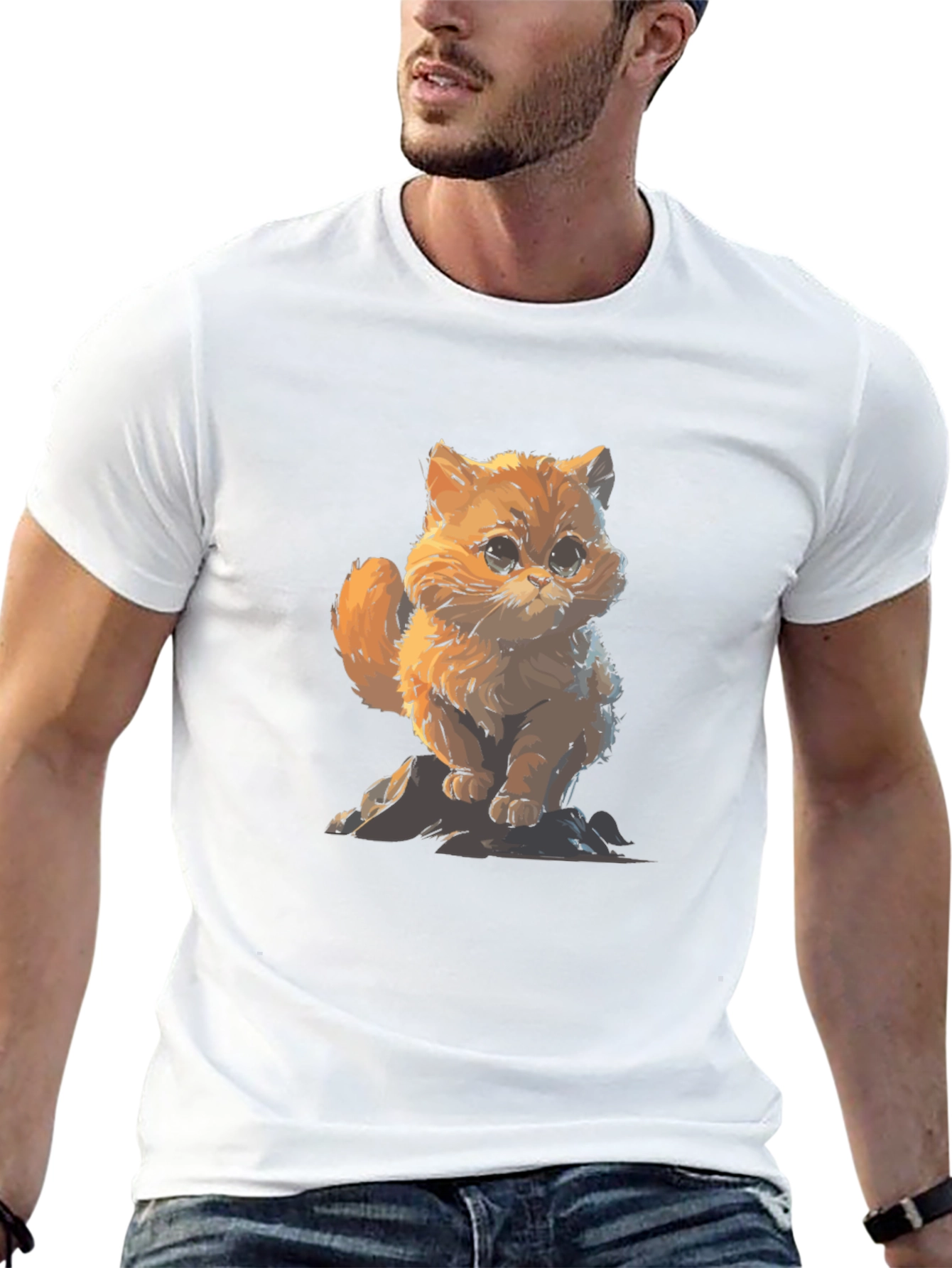Cute Cat Graphic Black T-Shirt