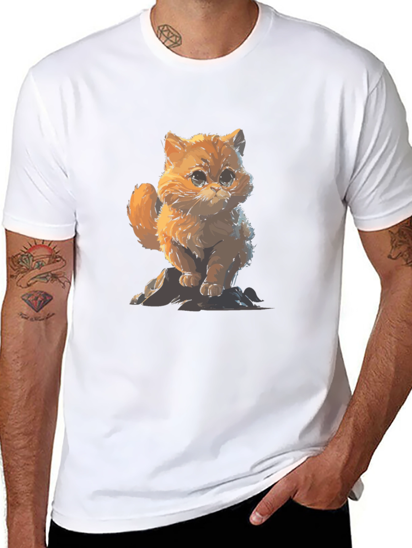 Cute Cat Graphic Black T-Shirt