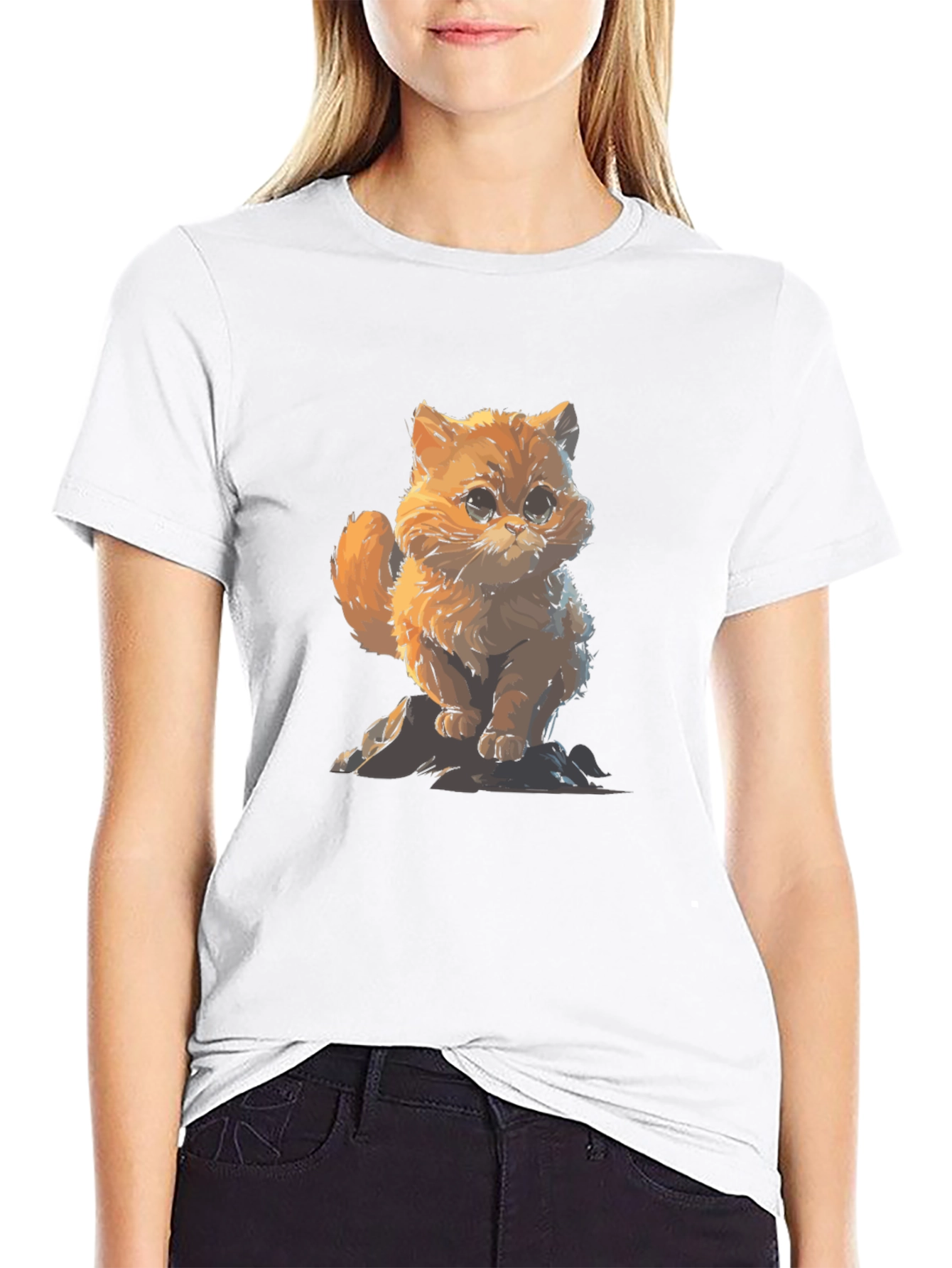 Cute Cat Graphic Black T-Shirt
