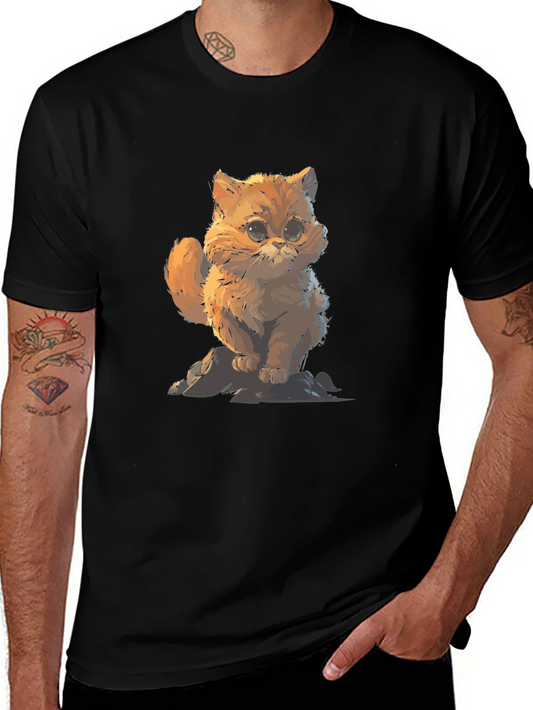 Cute Cat Graphic Black T-Shirt