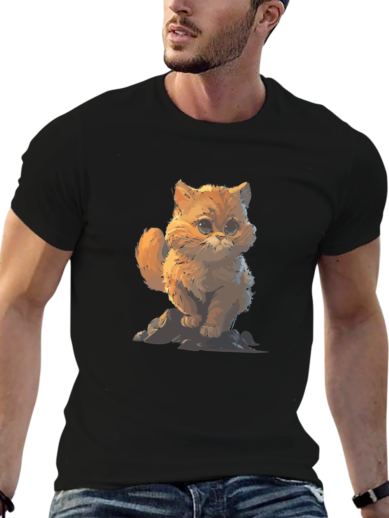Cute Cat Graphic Black T-Shirt
