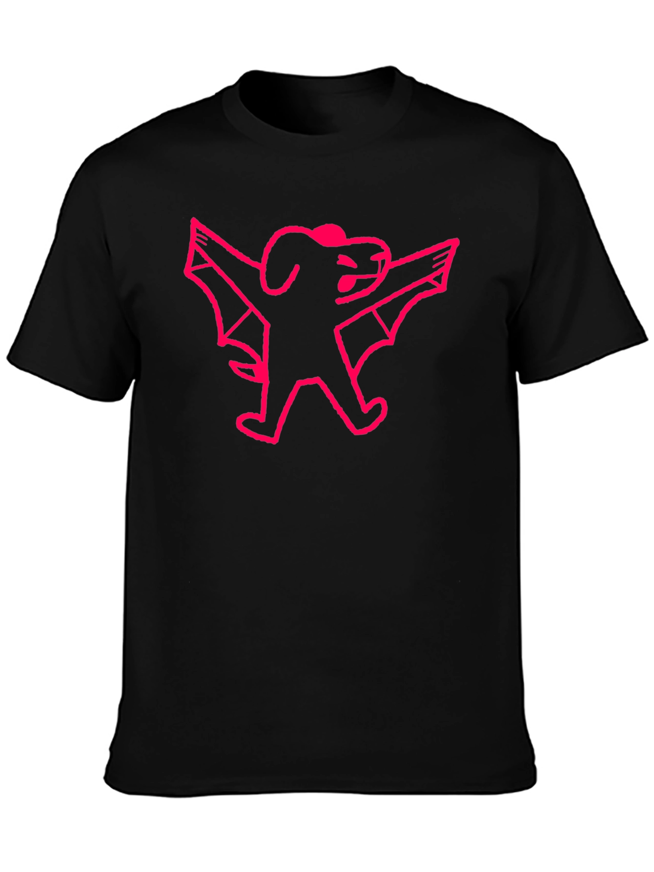 Pink Bat Dog Graphic Black T-Shirt