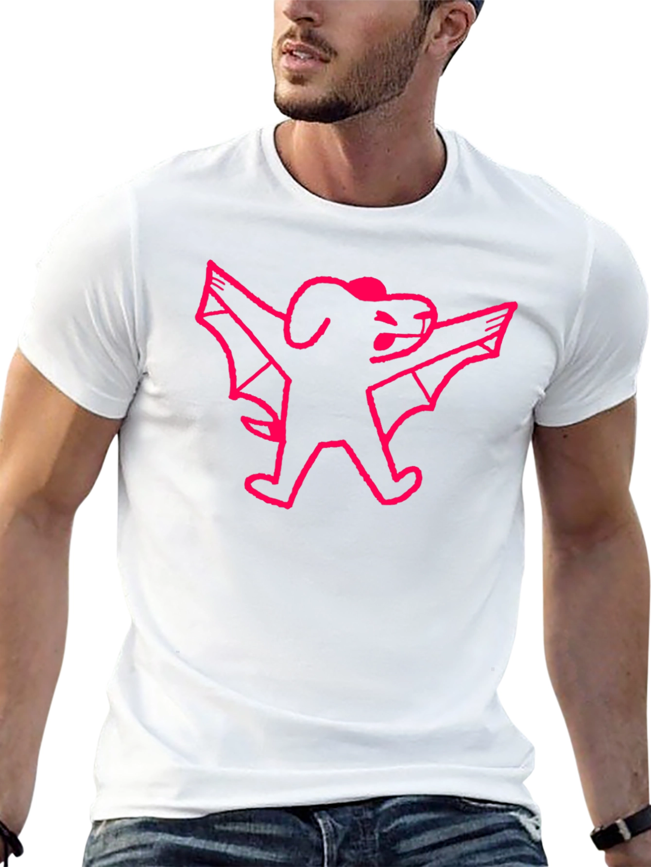 Pink Bat Dog Graphic Black T-Shirt