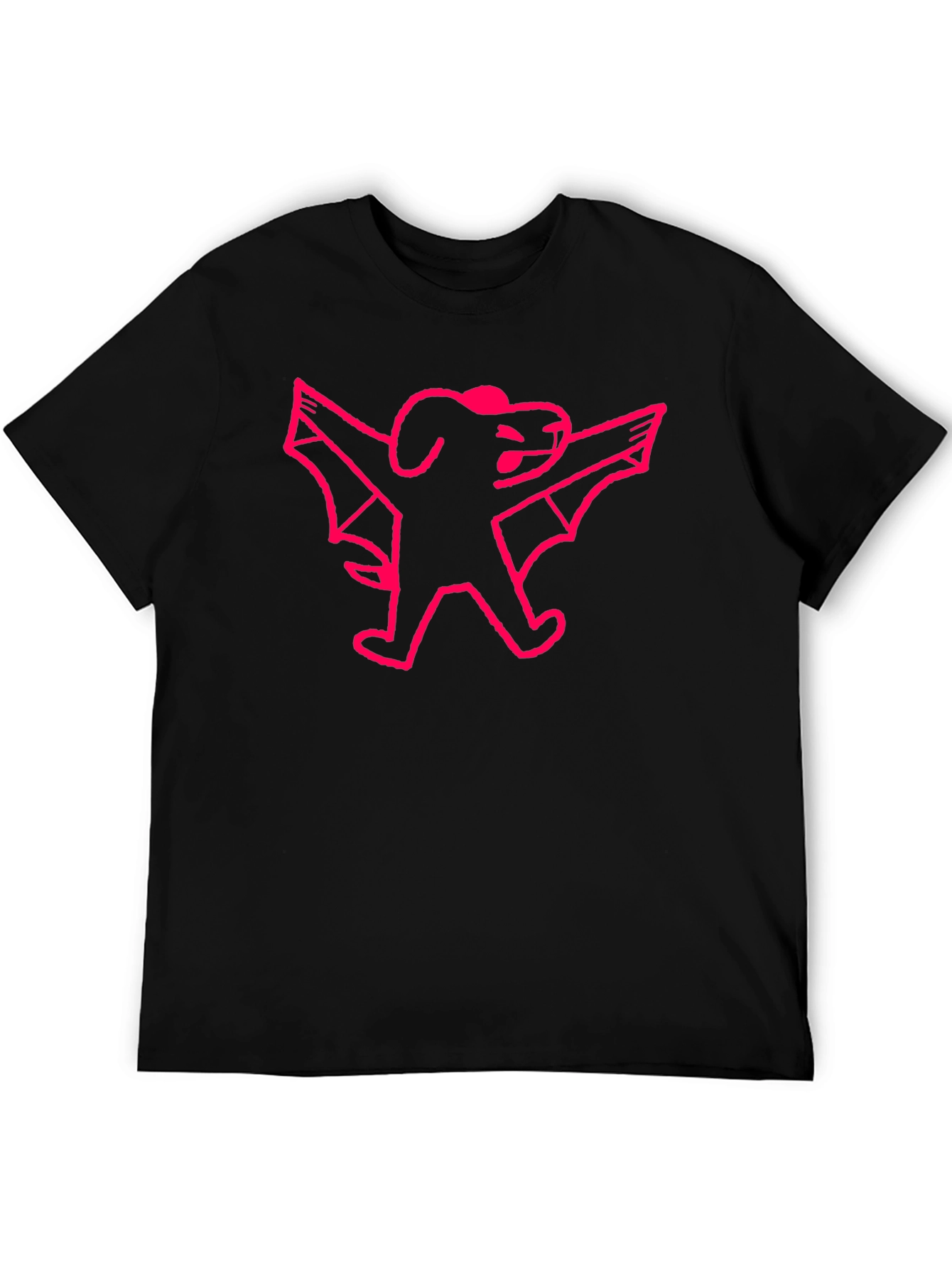 Pink Bat Dog Graphic Black T-Shirt