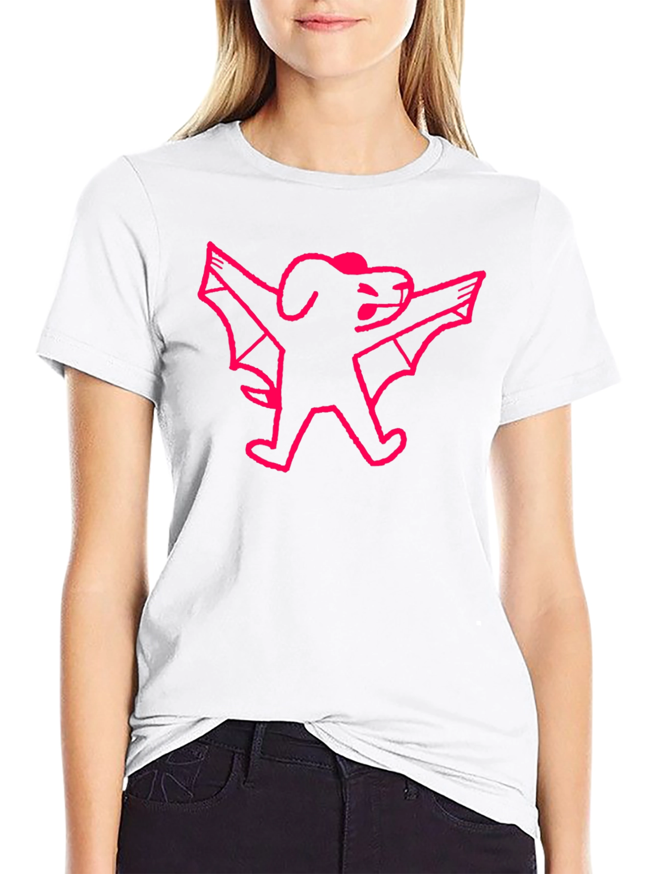 Pink Bat Dog Graphic Black T-Shirt