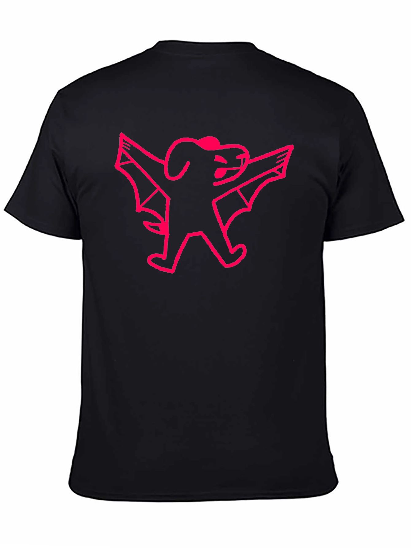 Pink Bat Dog Graphic Black T-Shirt