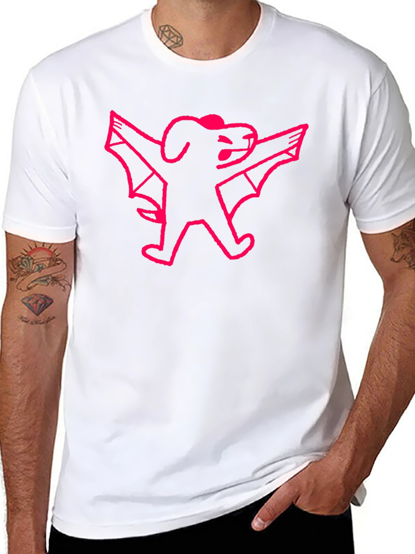 Pink Bat Dog Graphic Black T-Shirt