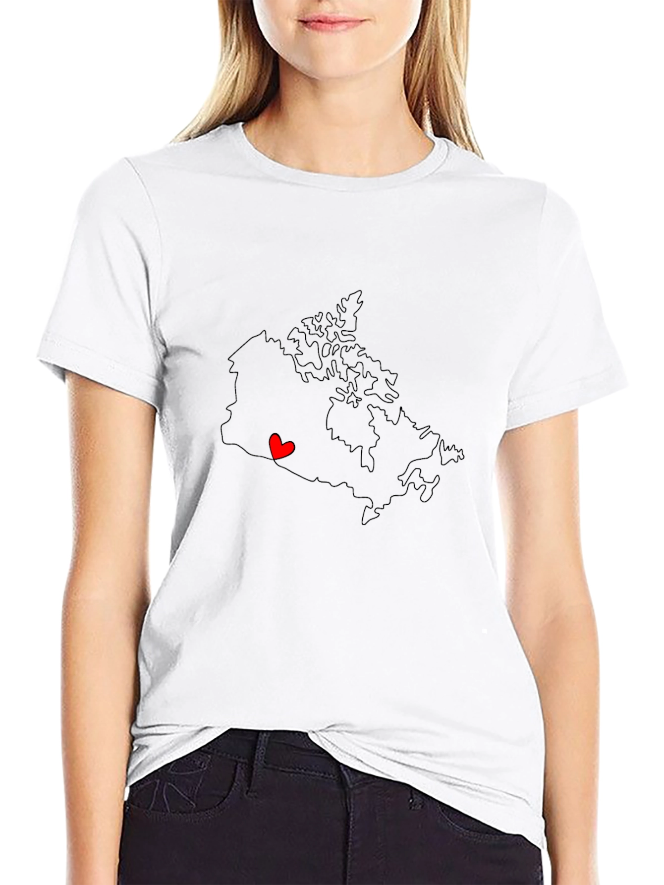 Canada Map Love Heart Graphic Tee - Black