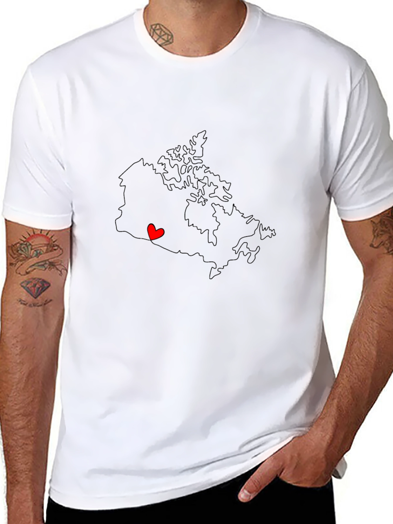 Canada Map Love Heart Graphic Tee - Black