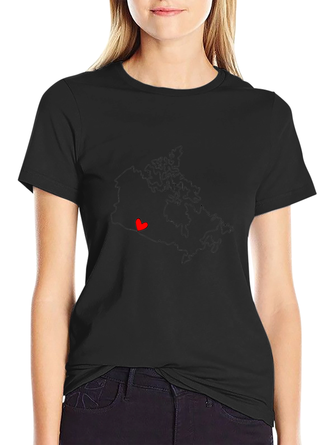 Canada Map Love Heart Graphic Tee - Black