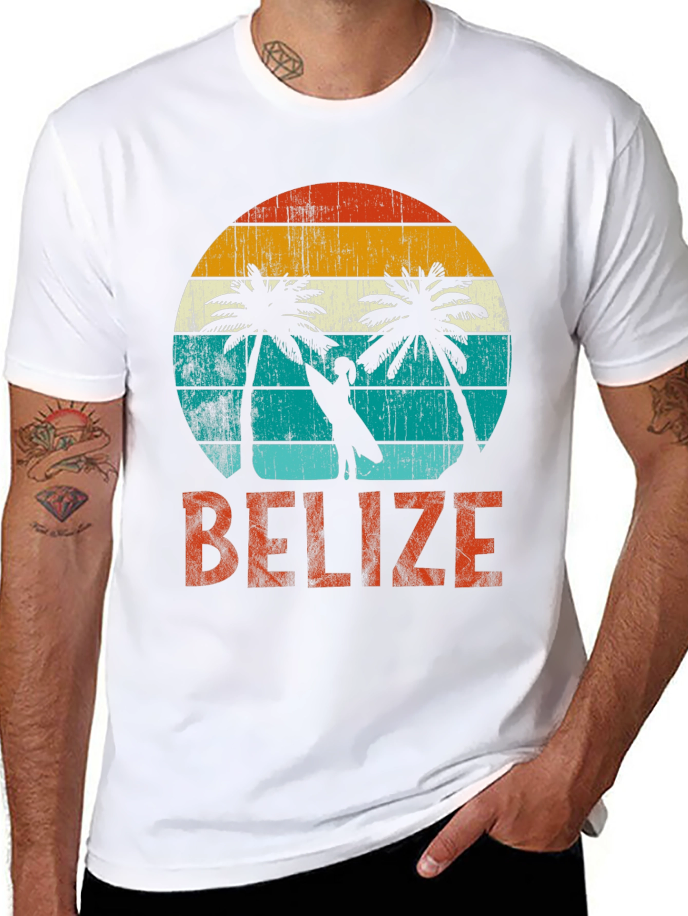 Belize Retro Sunset T-Shirt - Tropical Palm Trees
