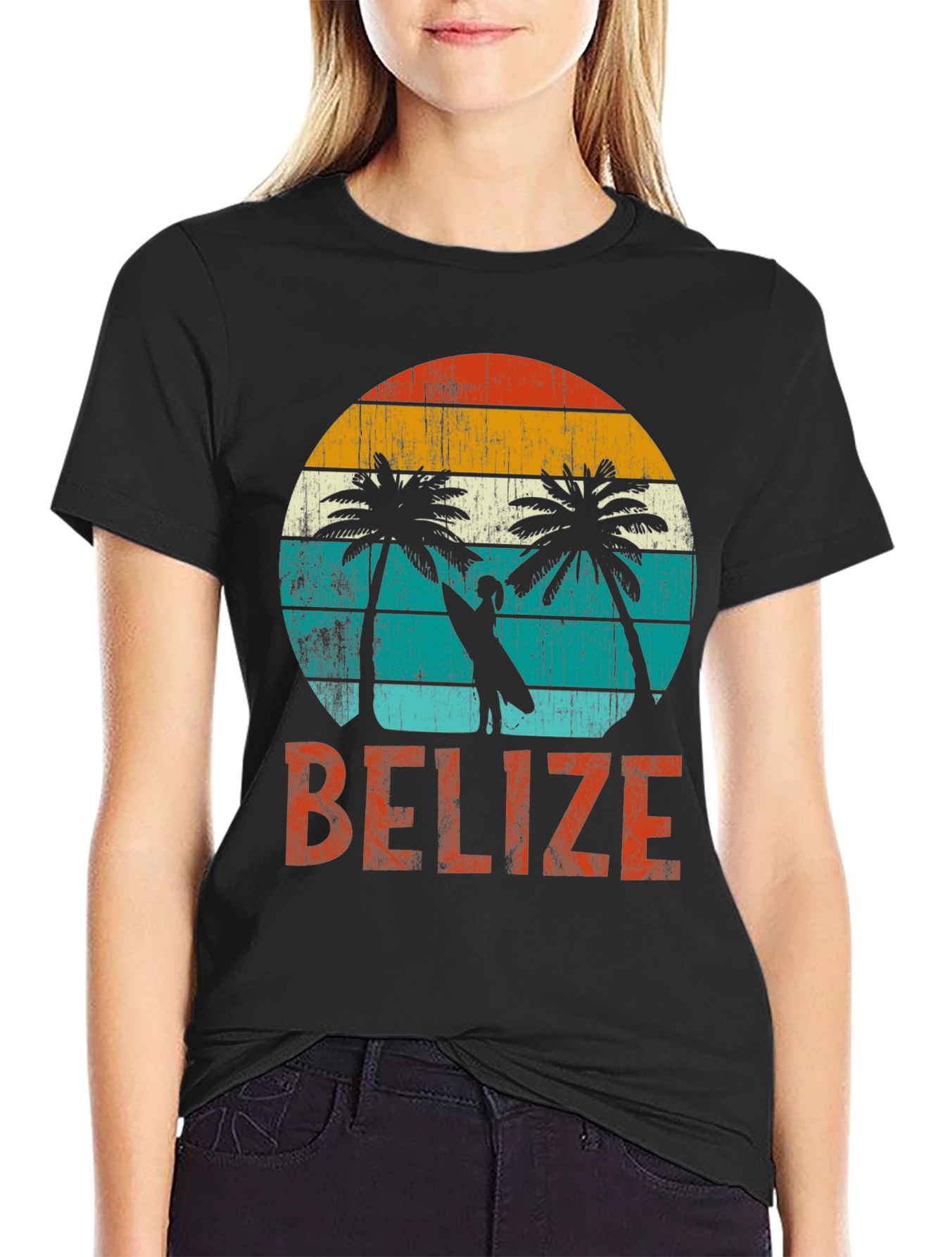 Belize Retro Sunset T-Shirt - Tropical Palm Trees