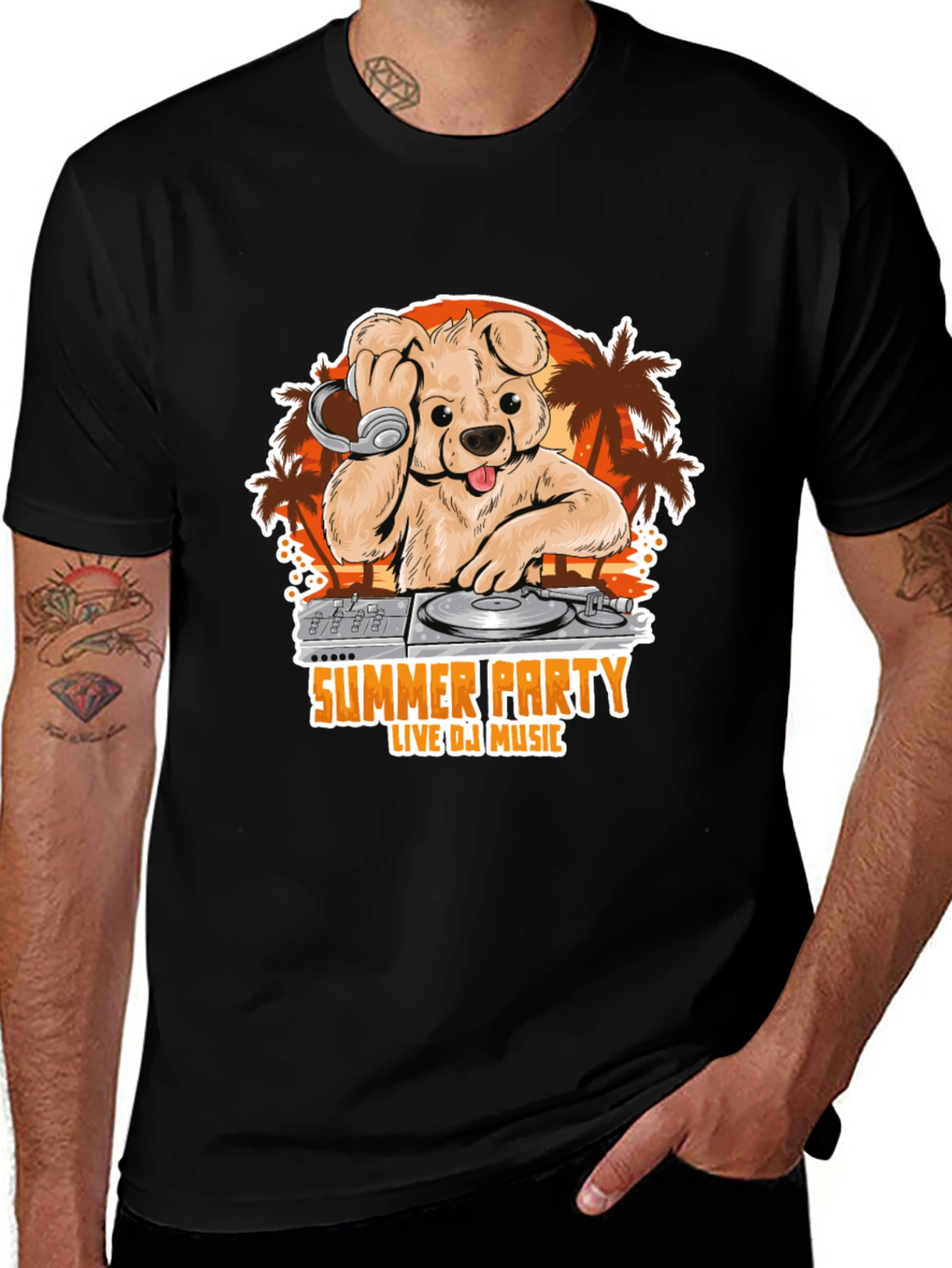 Summer Party DJ Dog Graphic T-Shirt