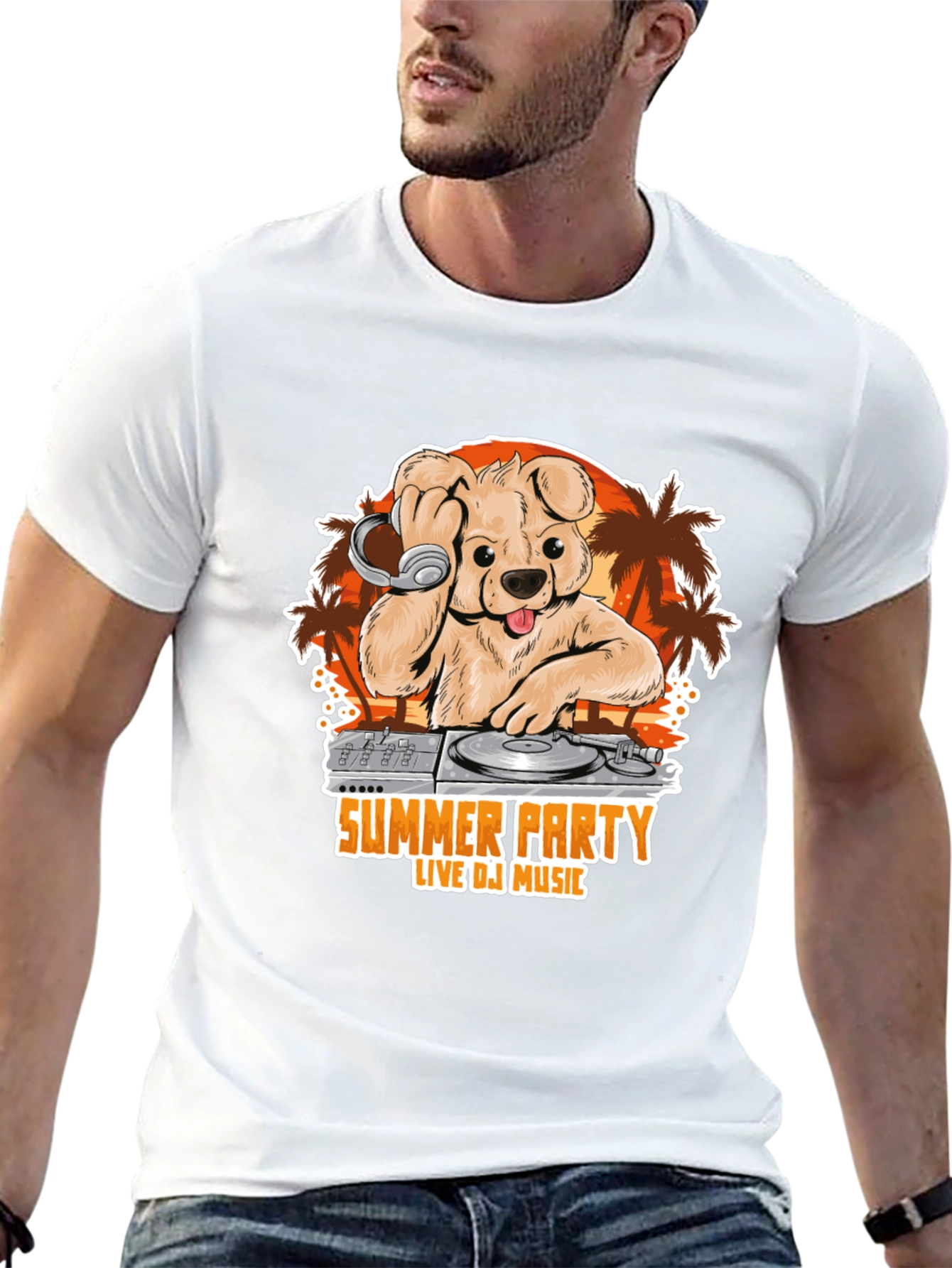 Summer Party DJ Dog Graphic T-Shirt