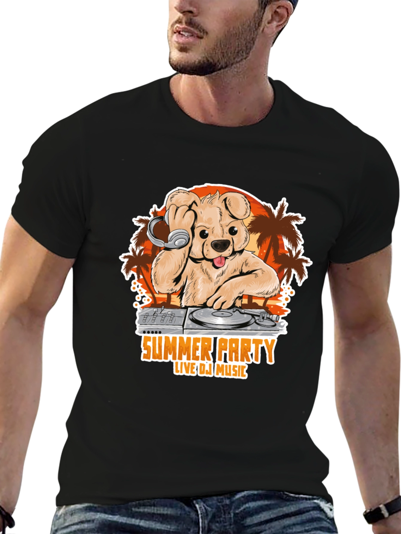 Summer Party DJ Dog Graphic T-Shirt