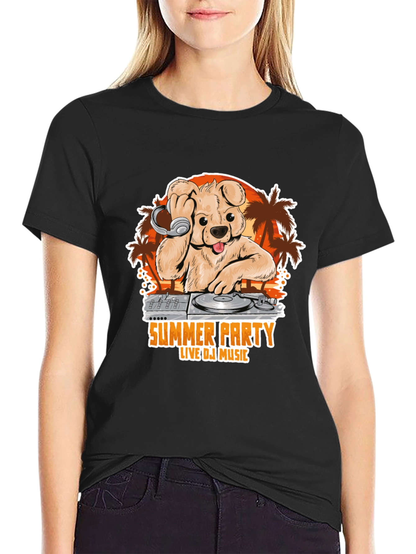 Summer Party DJ Dog Graphic T-Shirt