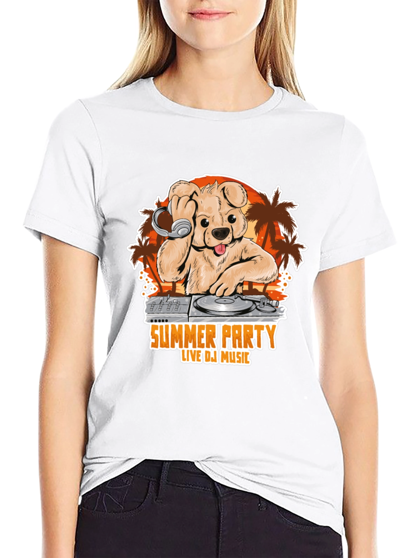 Summer Party DJ Dog Graphic T-Shirt