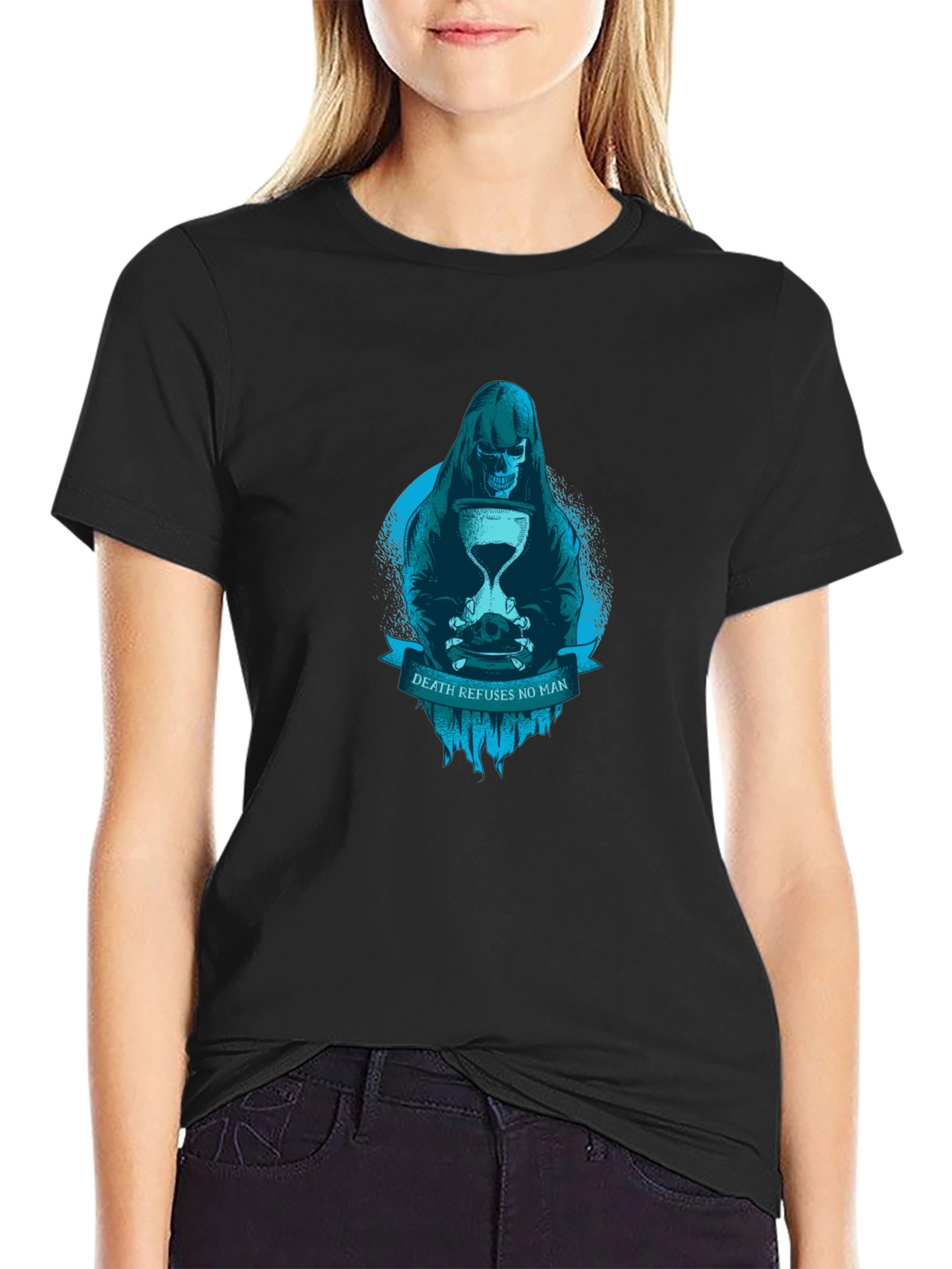 Grim Reaper Death Refuses No Man Graphic T-Shirt