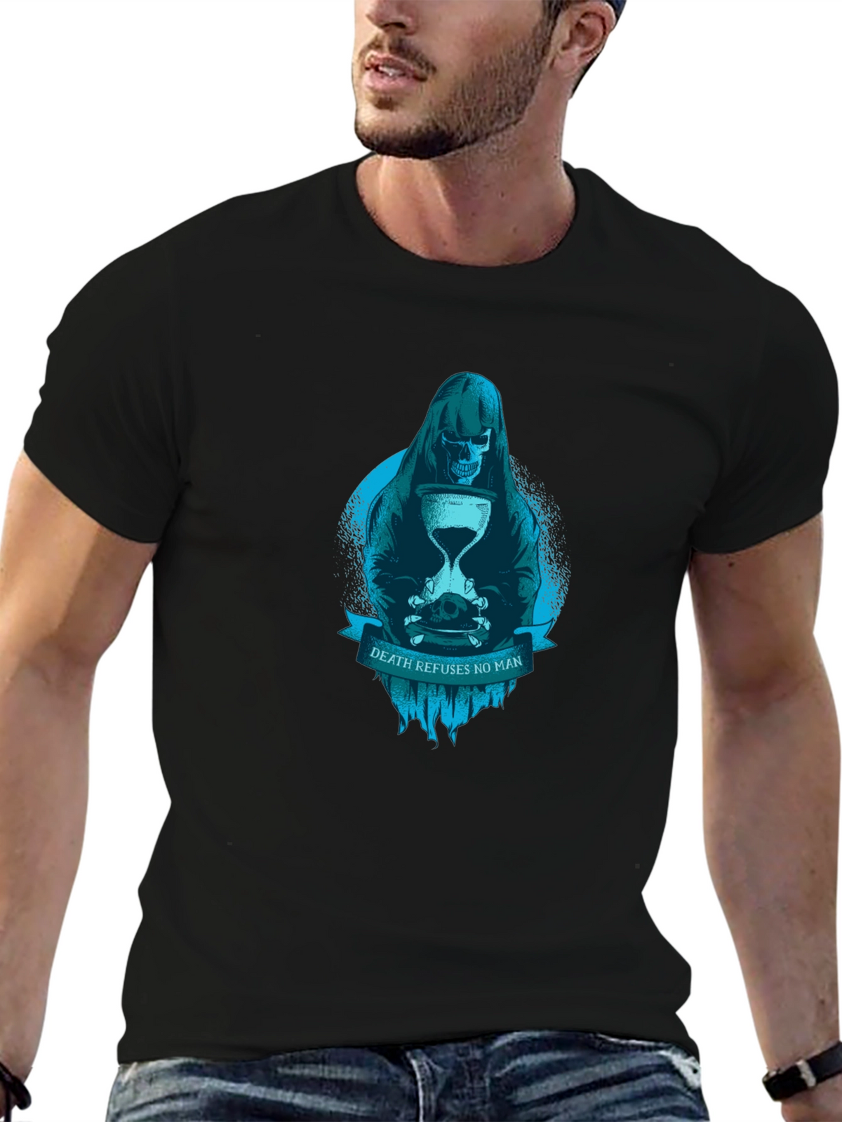 Grim Reaper Death Refuses No Man Graphic T-Shirt