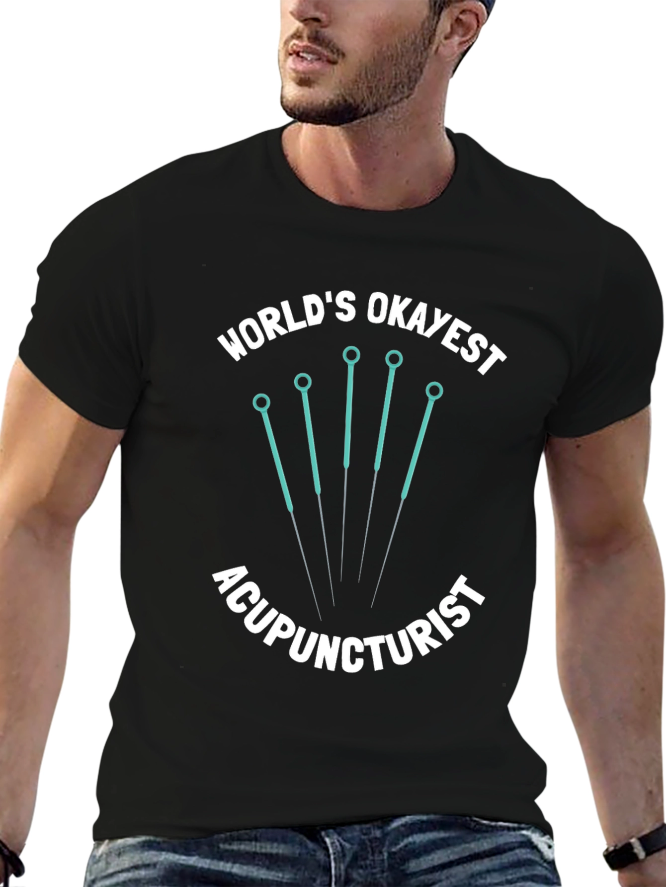 Worlds Okayest Acupuncturist Black Graphic Tee