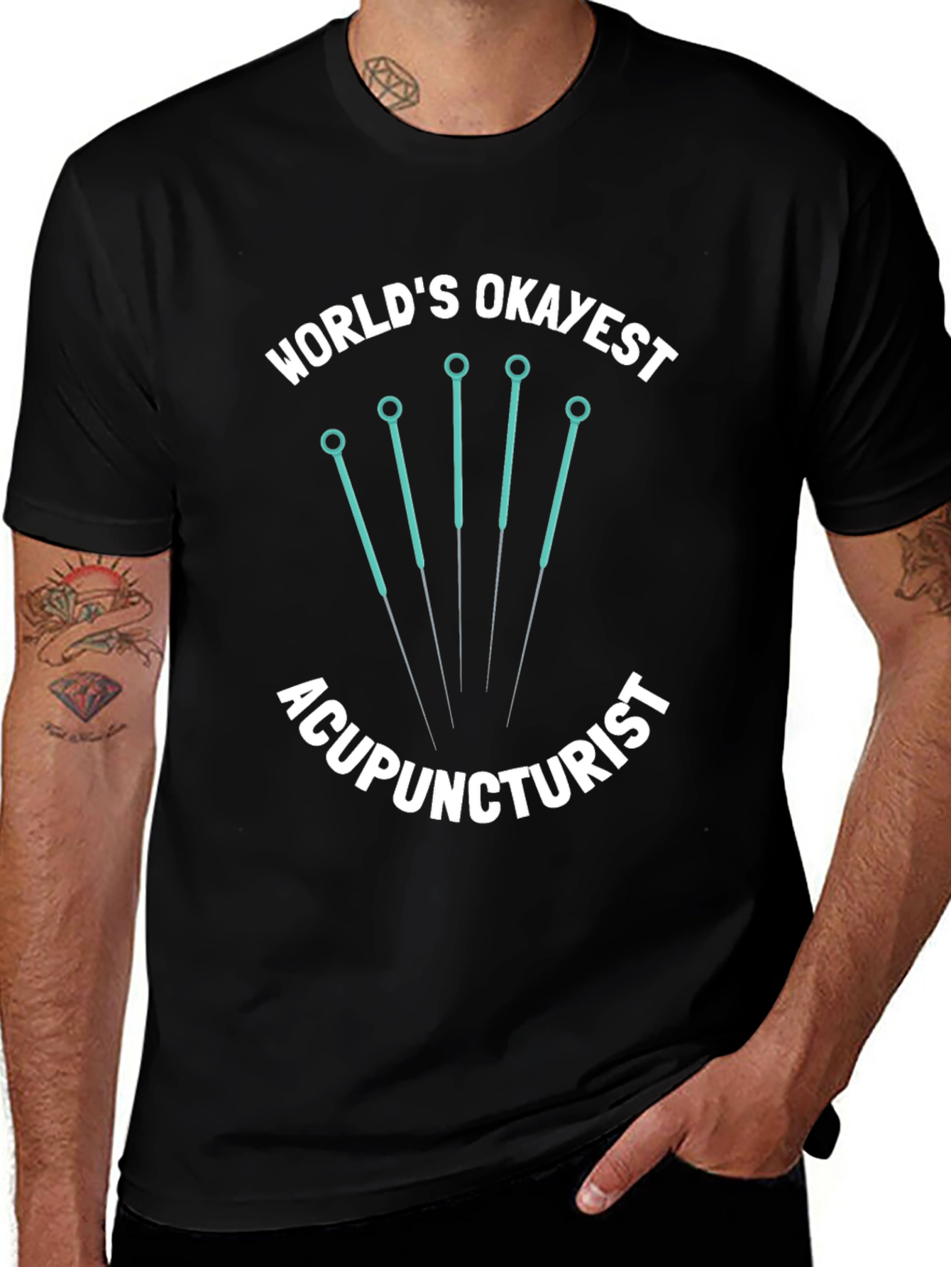 Worlds Okayest Acupuncturist Black Graphic Tee