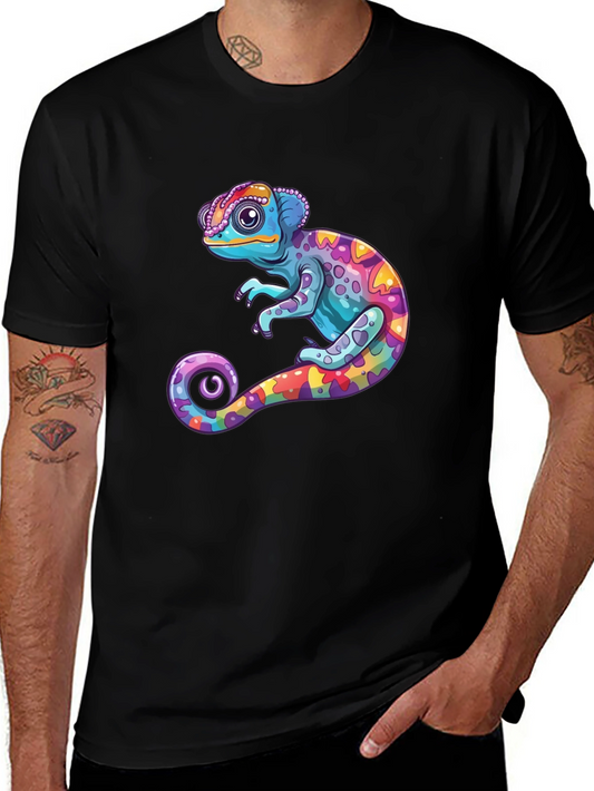 Cool Chameleon Graphic T-Shirt - Unique Colorful Design