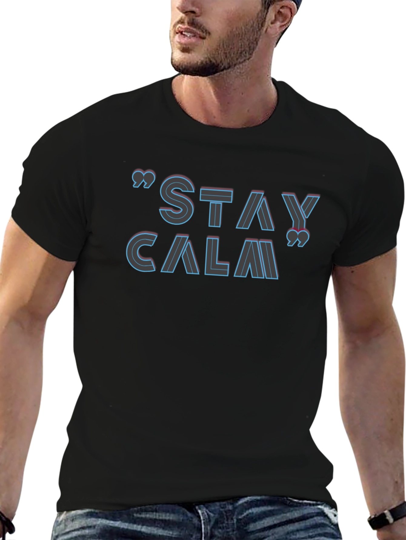 Stay Calm Graphic Black T-Shirt