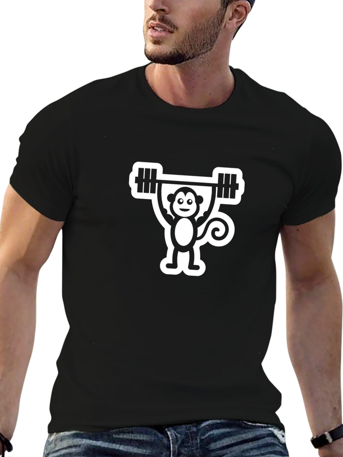 Monkey Barbell Black T-Shirt - Funny Workout Tee