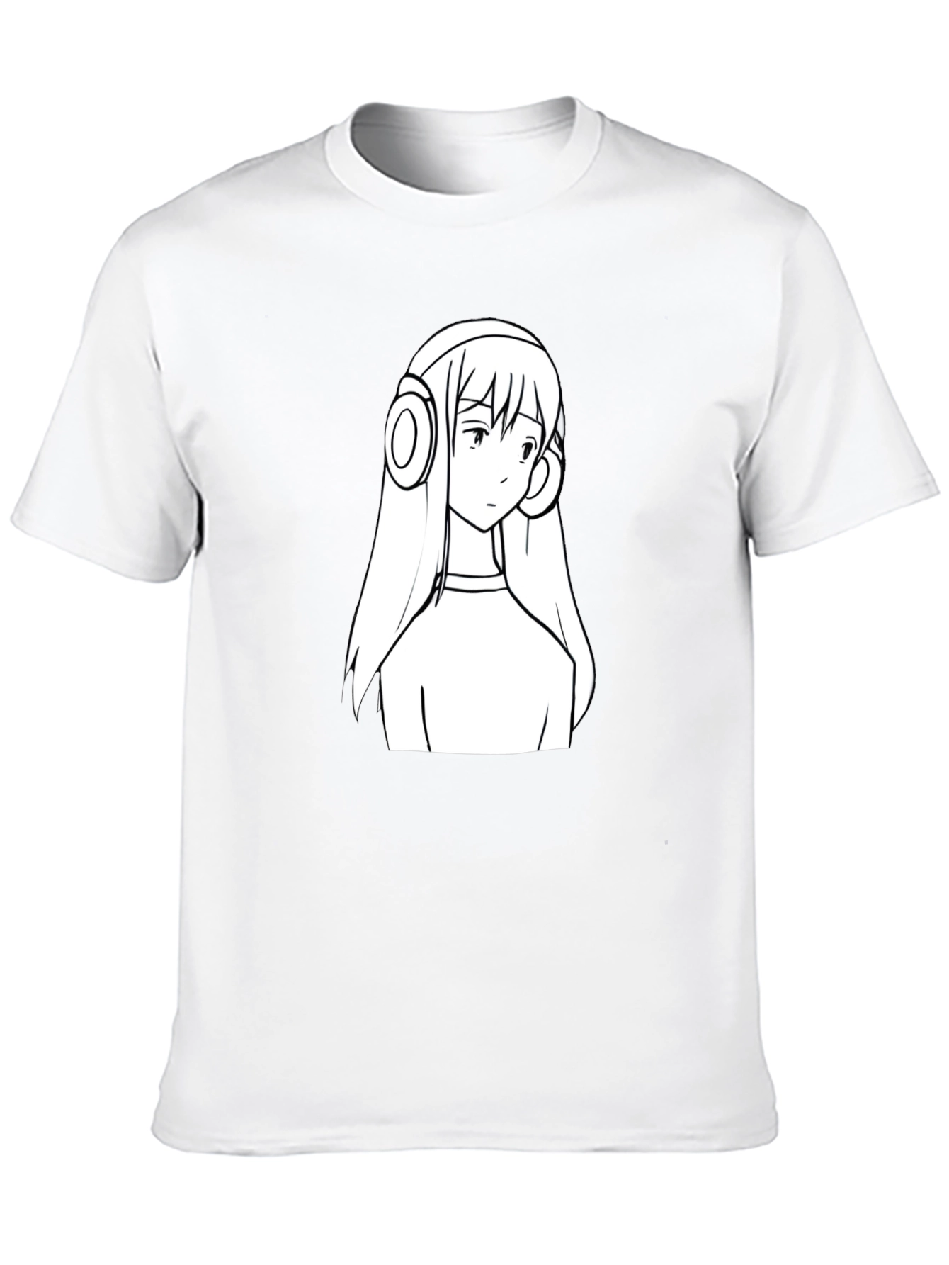 Anime Girl Headphone Graphic Black T-Shirt