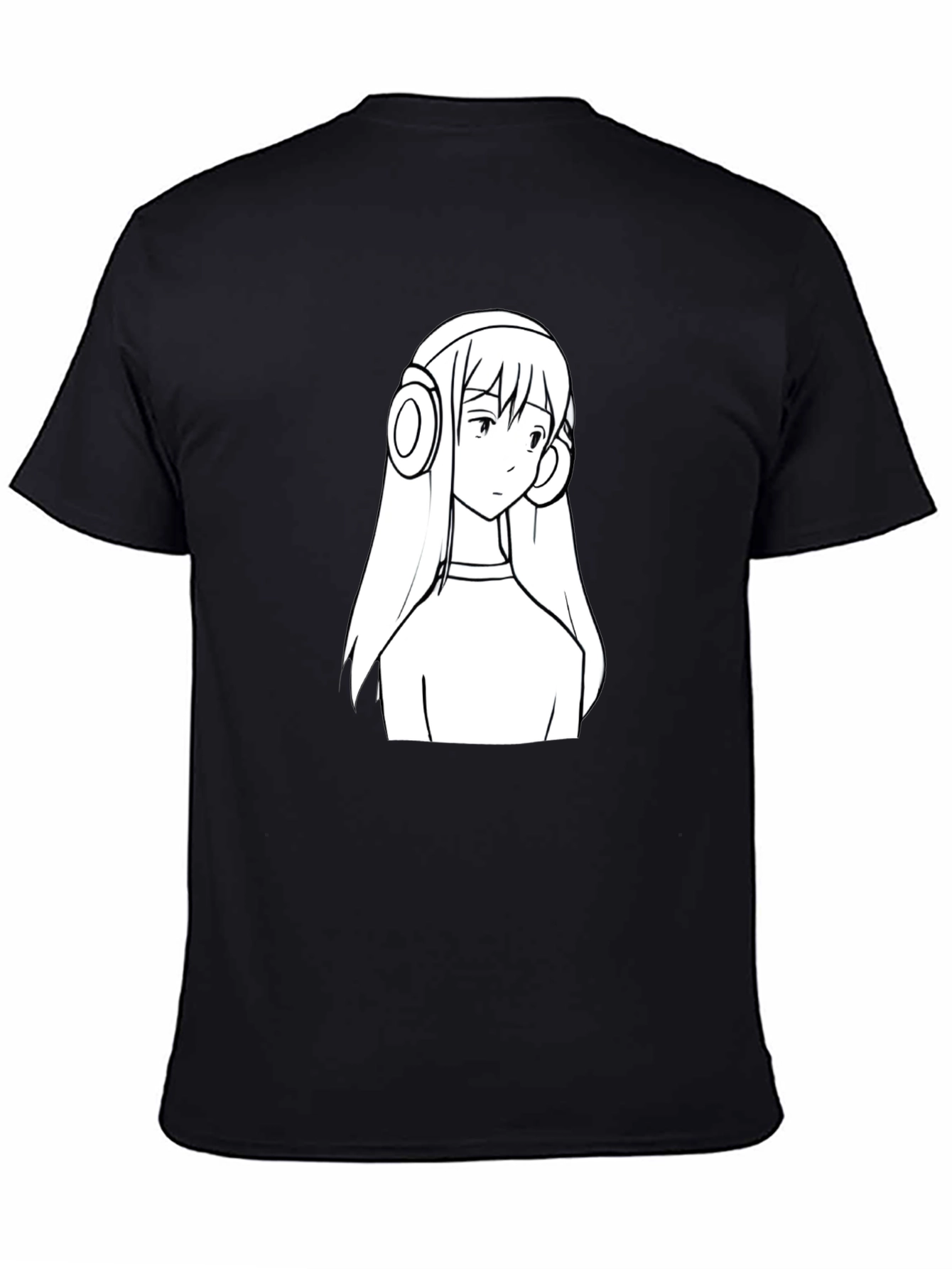 Anime Girl Headphone Graphic Black T-Shirt